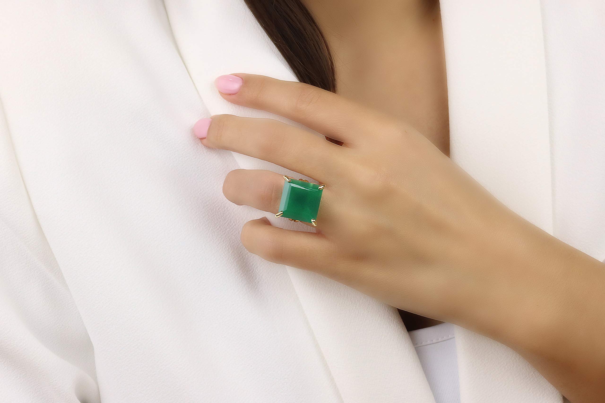 Elegant Green Onyx Rhodium Plated Silver Statement Ring | Handmade Gemstone Jewelry for Women | Perfect for Weddings, Parties & Unique Engagement | Fashion Accessory Gift in All Sizes with Gift Box