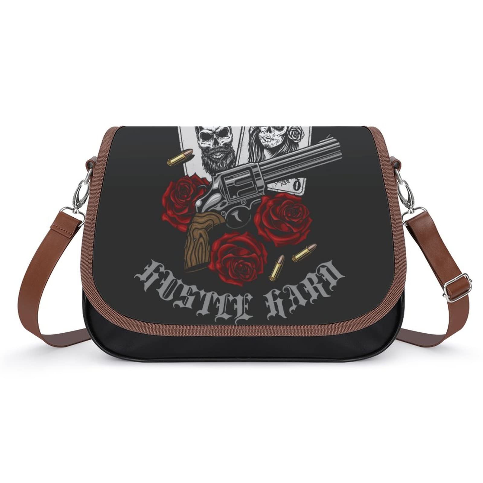 Stylish Women's Leather Crossbody Bag - Printed Halloween Poker Skeletons Design - Casual Shoulder Messenger Satchel for Daily Use, Travel & Parties