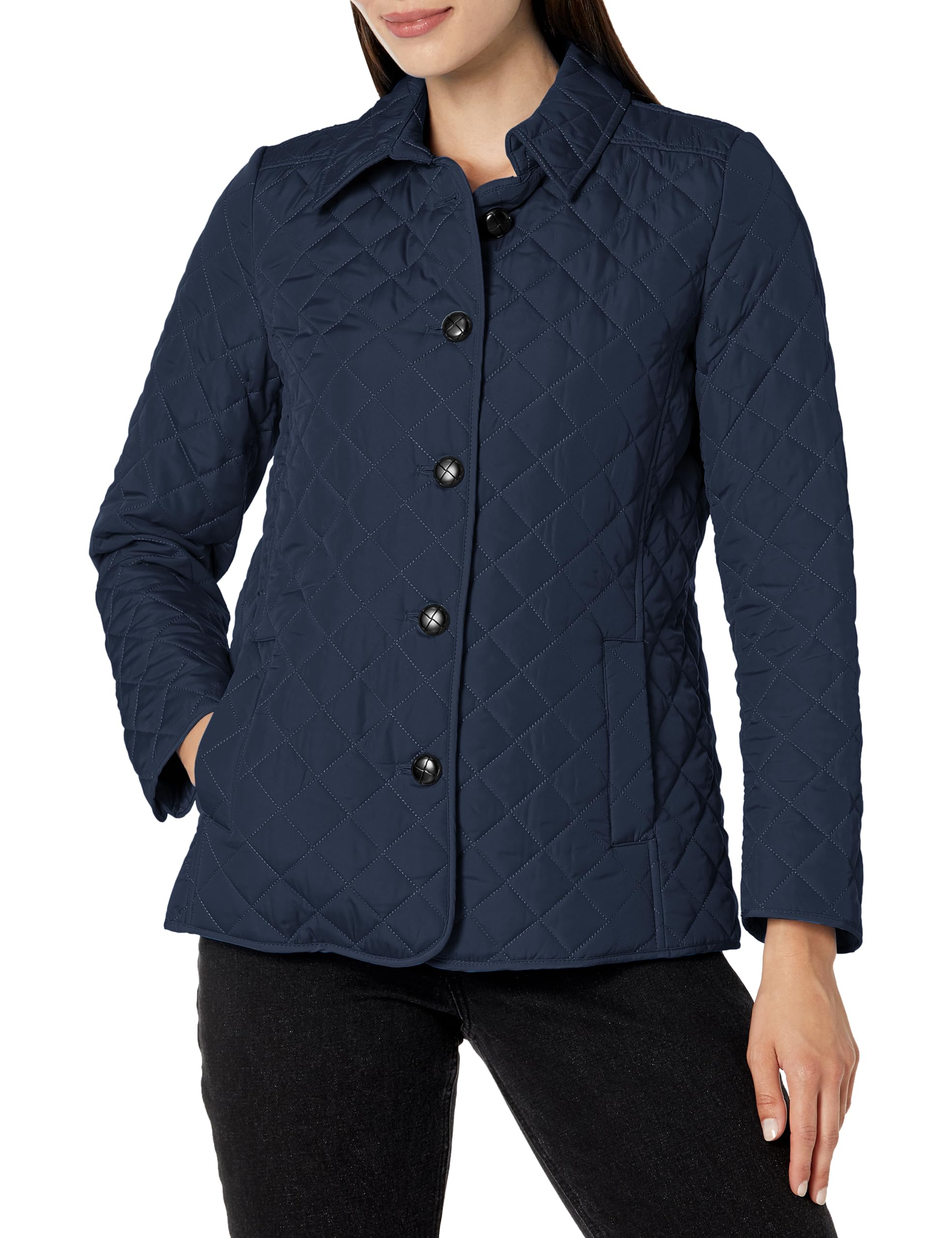 Jones New York Women's 5-Button Quilted Coat - Self-Doubled Warm Winter Jacket for Office, Travel & Casual Outfits