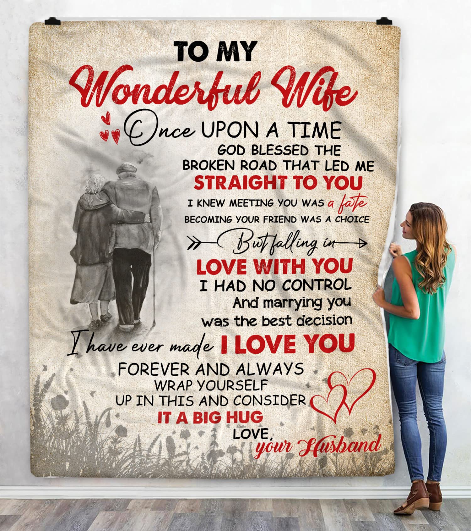 Personalized 'To My Wonderful Wife' Custom Throw Blanket - Romantic Love Letter Design with Custom Name - Perfect Anniversary, Valentine's Day & Wedding Gift for Her - Cozy Gift Idea for Couples, Bedroom Decor & Romantic Surprises