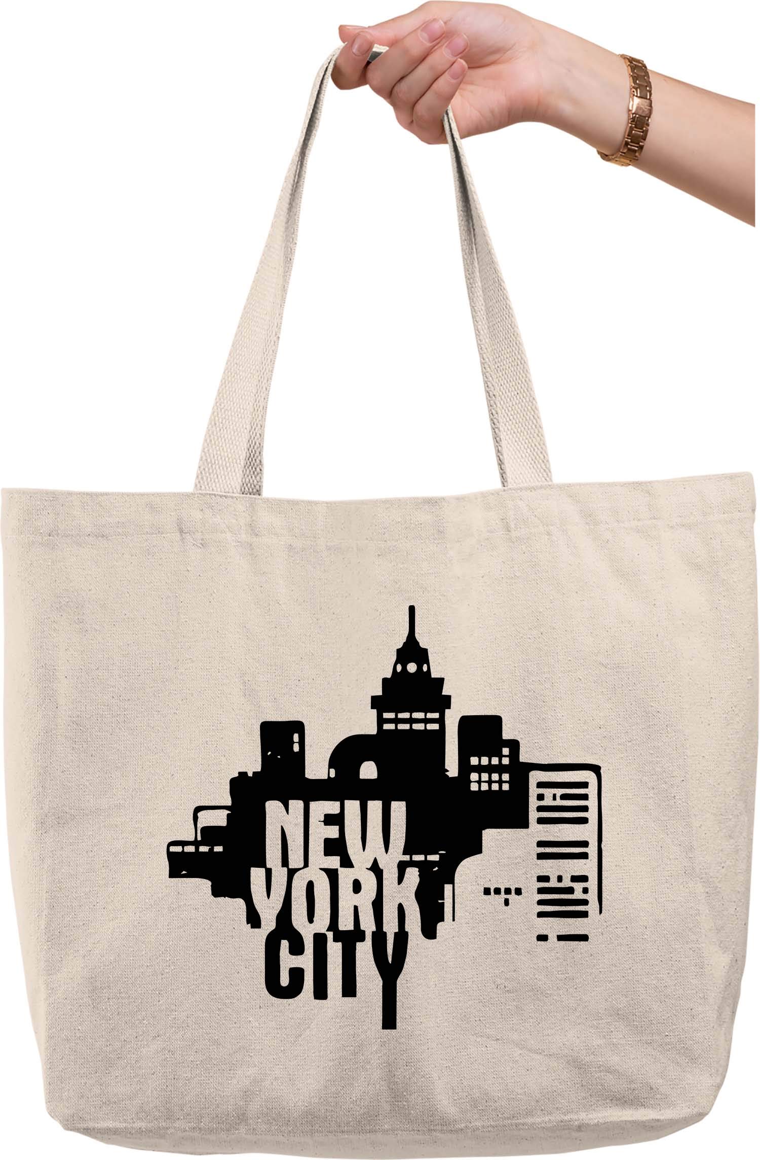 Stylish NYC Skyline Canvas Tote Bag - Durable Natural Cotton Shopping Bag with Bold Cityscape Print - Perfect for Groceries, Beach Trips & Work Commutes