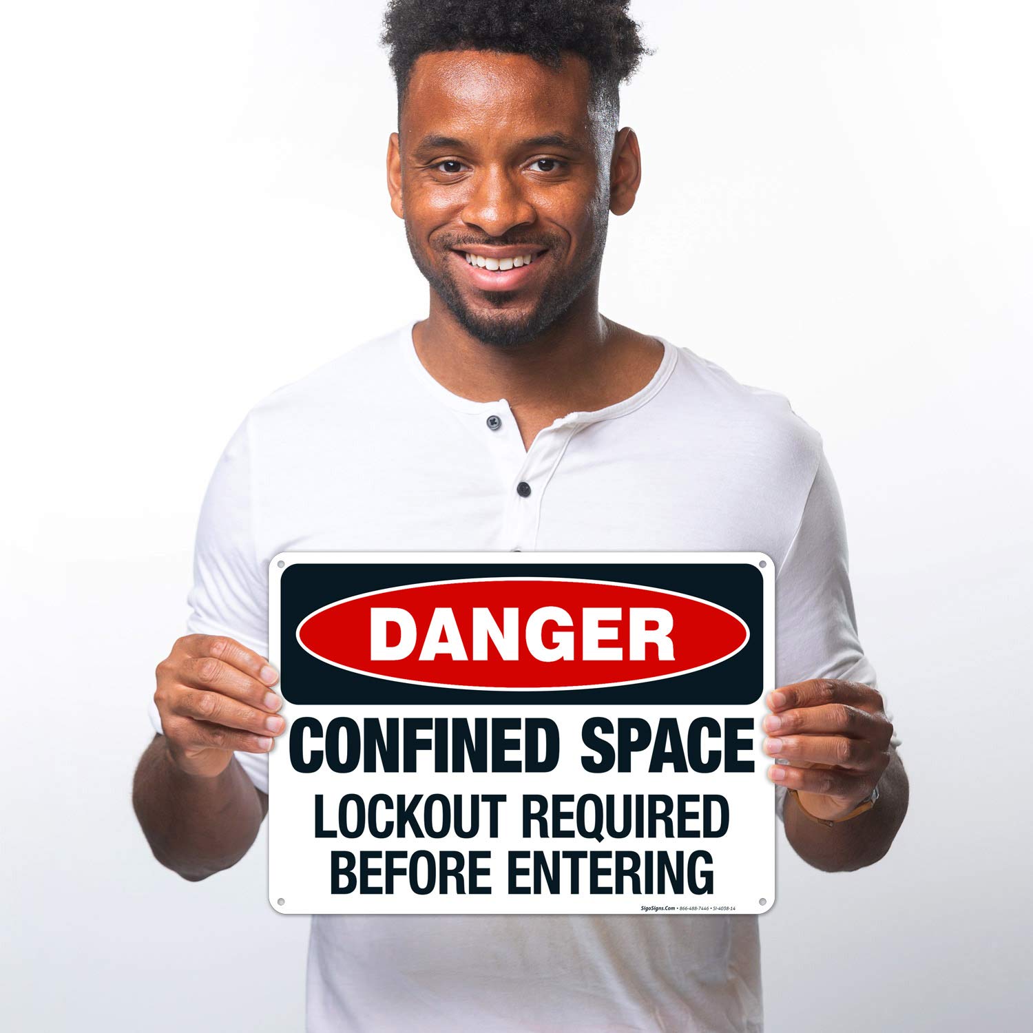 Danger Confined Space Lockout Required Before Entering Sign - OSHA Approved 10x14 Inch Aluminum Safety Sign, Rust-Free .040 Gauge, Fade Resistant for Indoor & Outdoor Use - Made in USA | Workplace Safety, Construction Sites, Industrial Areas