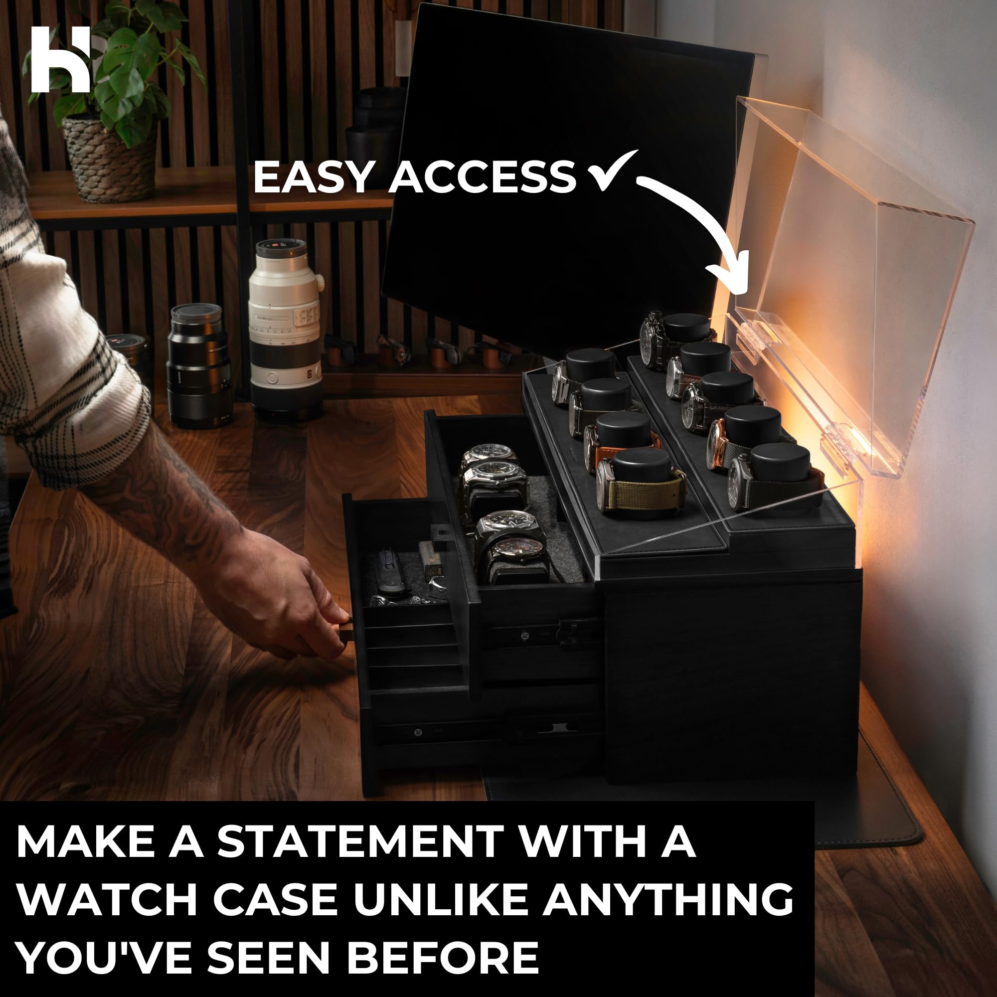 Holme & Hadfield Premium 17-Slot Wooden Watch Display Case - Extra Large Handcrafted Men's Watch Organizer Box with Two Drawers - Luxury Watch Storage for Collectors - Perfect Birthday Gift for Watch Enthusiasts - Ideal for Home, Office, or Jewelry Store Display