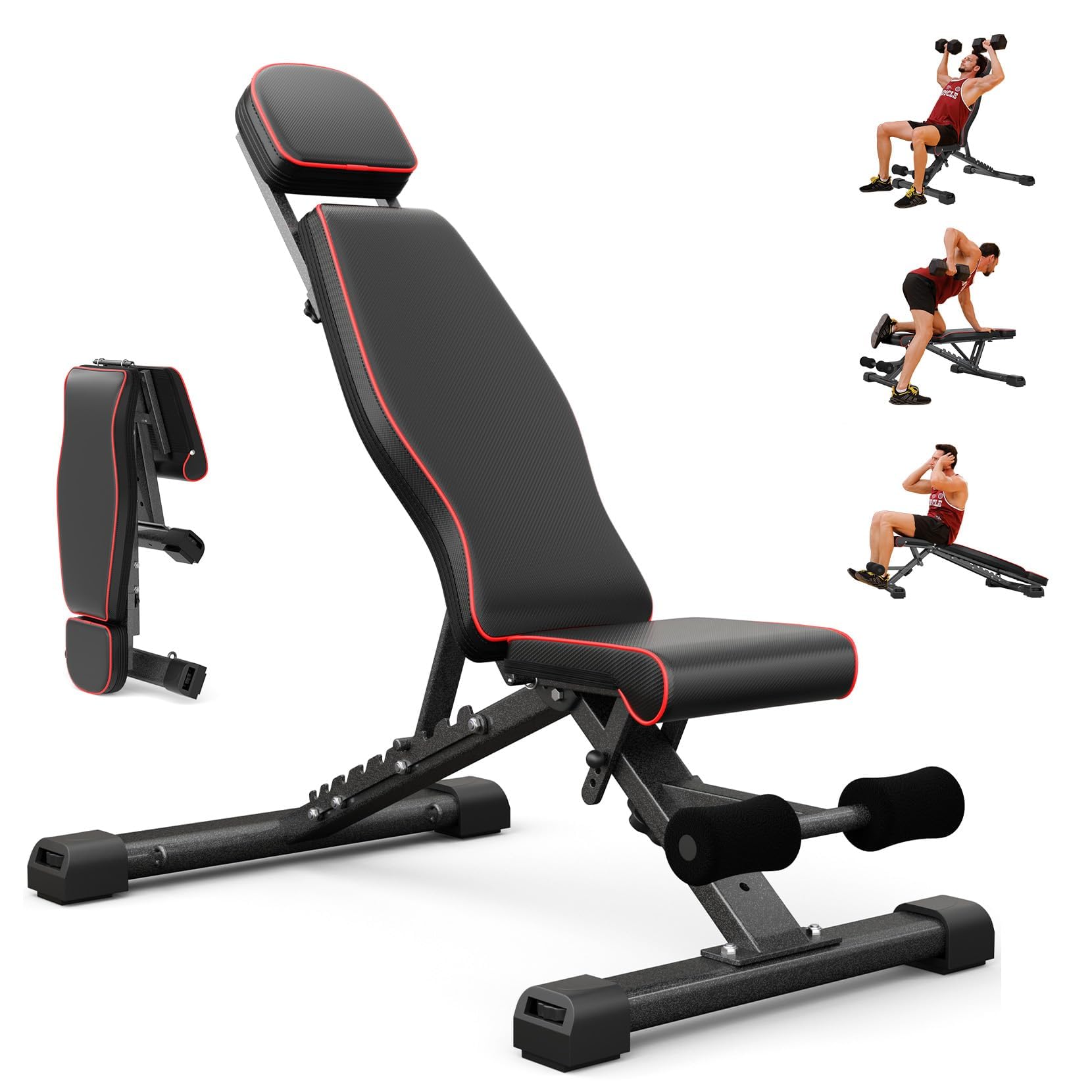 Adjustable Weight Bench for Home Gym - 880LBS Capacity Folding Workout Bench with Bench Press Rod & Extended Head - Perfect for Incline/Decline 90 Degree Exercises, Strength Training & Full Body Workouts - Ideal for Small Spaces & Home Fitness Enthusiasts