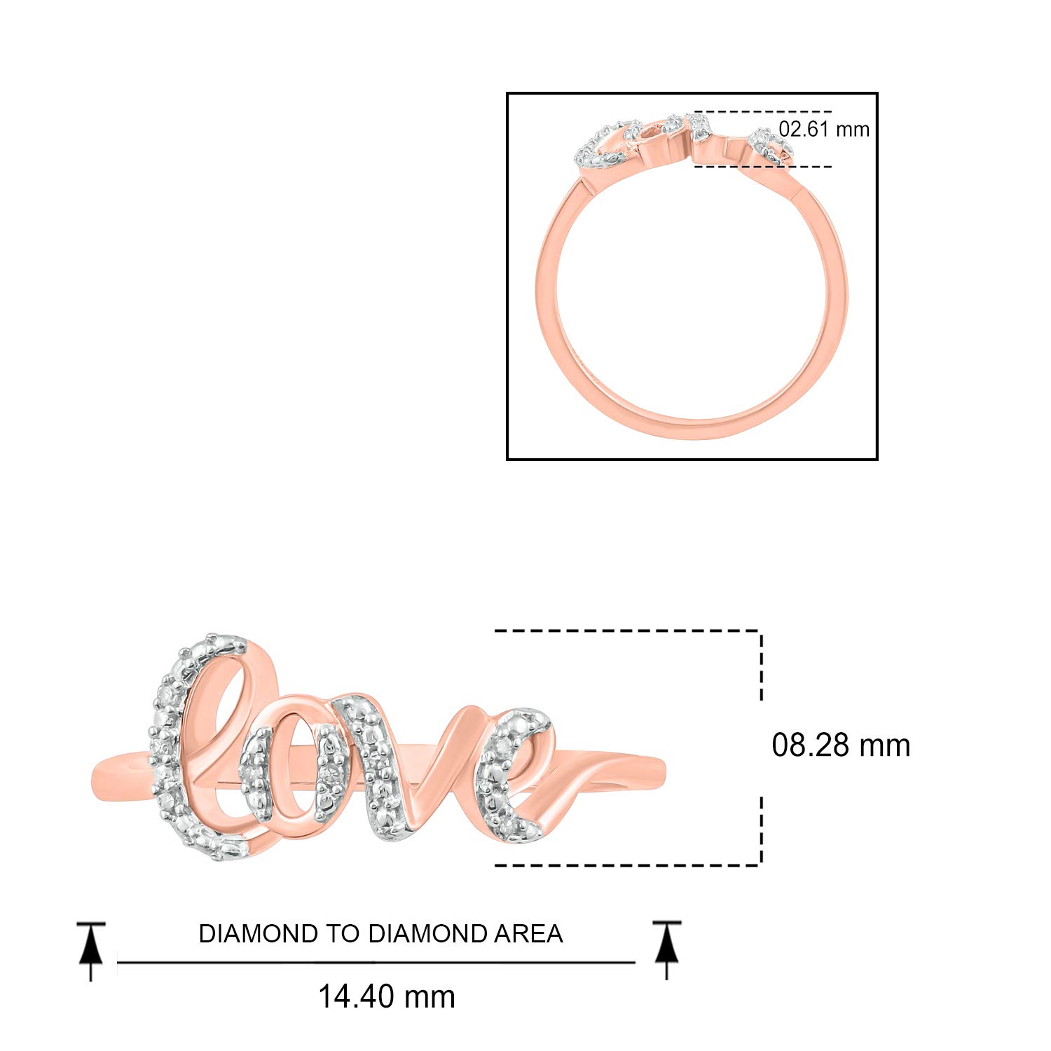 18K Gold Plated or 925 Sterling Silver Women's Love Ring with Diamond Accent - Elegant Cursive Script Band for Anniversary, Valentine's Day & Wedding Gift (Rose Gold/Yellow Gold/Silver)