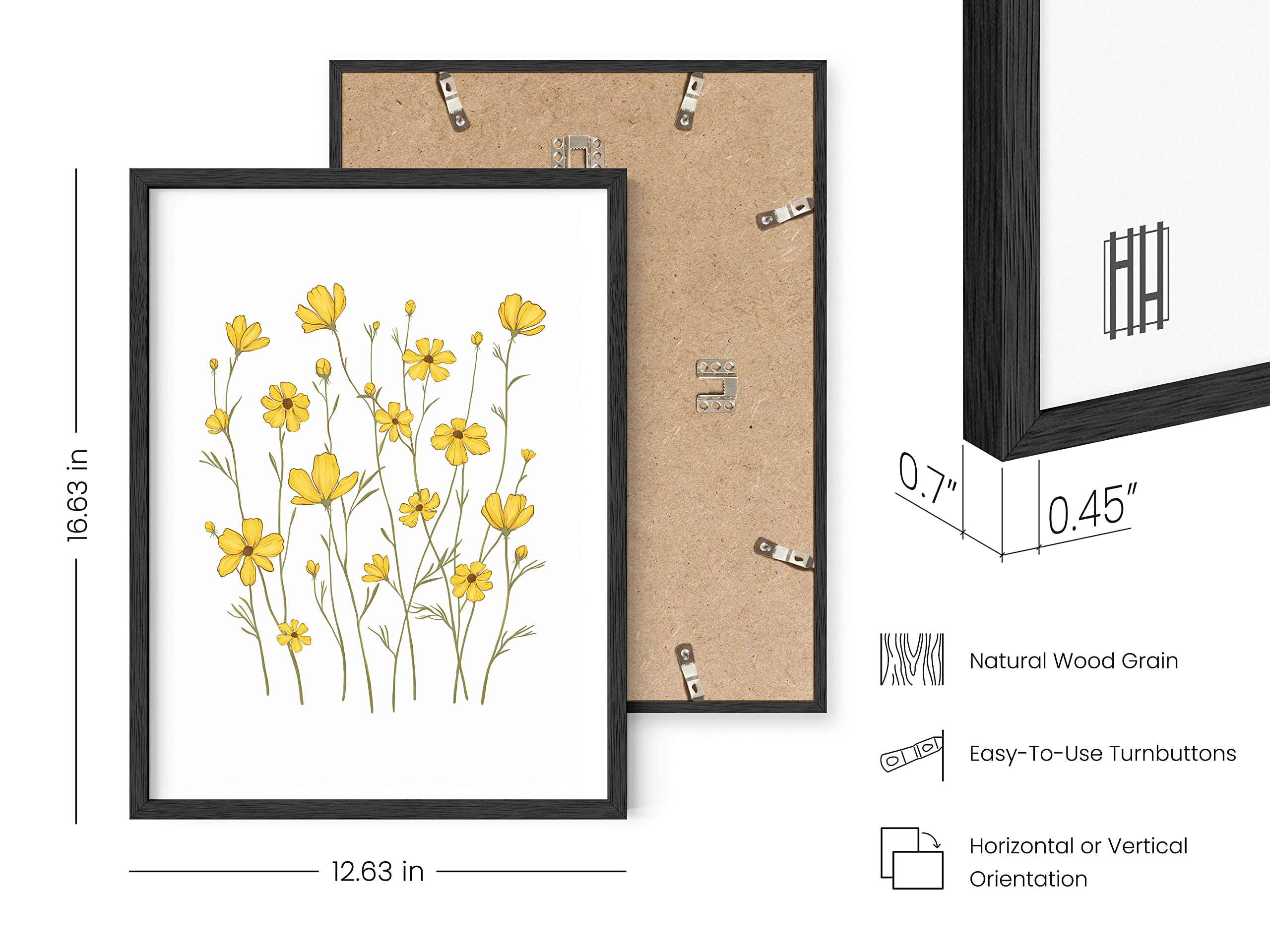 Sunflower Wall Art - Yellow Flowers Poster with Beige Frame (12x16) | Vibrant Yellow & White Home Decor for Bedroom, Living Room & Office | Perfect Wall Picture for Farmhouse, Boho & Modern Interior Design