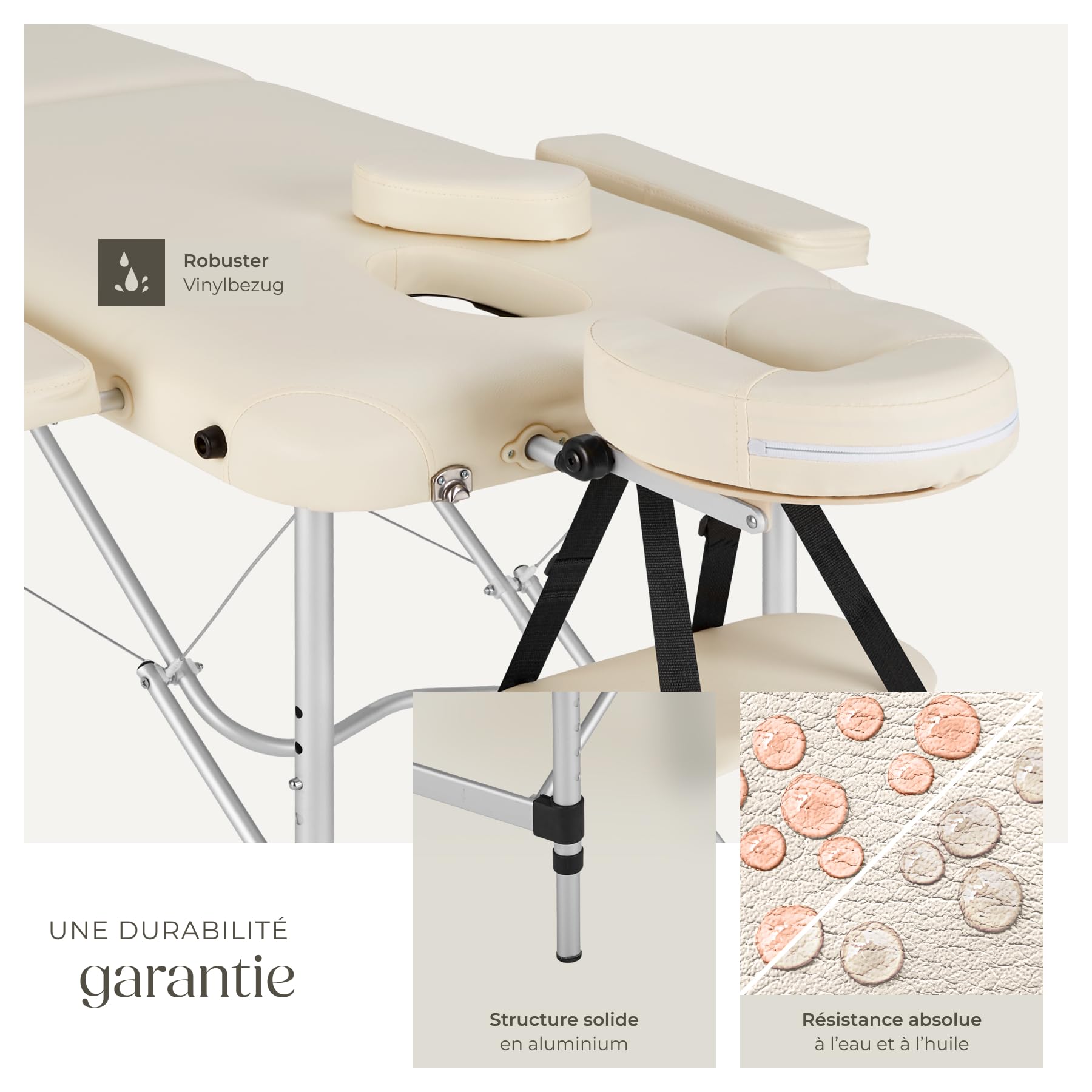 TecTake® Professional Folding Massage Table 2-Zone Aluminum Cosmetic Bed for Tattoo & Spa - Portable with Armrest & Carry Case - Perfect for Home, Salon, and Mobile Therapists