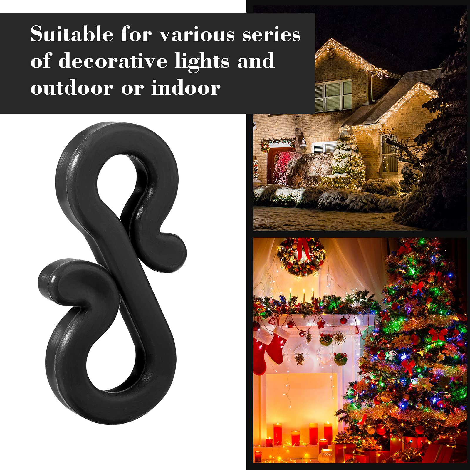 Marsui Christmas Light Clips - 120 Pack Weatherproof Outdoor Gutter Hooks for Holiday String Lights (Black) | Perfect for Roof, Porch & Yard Christmas Decorations