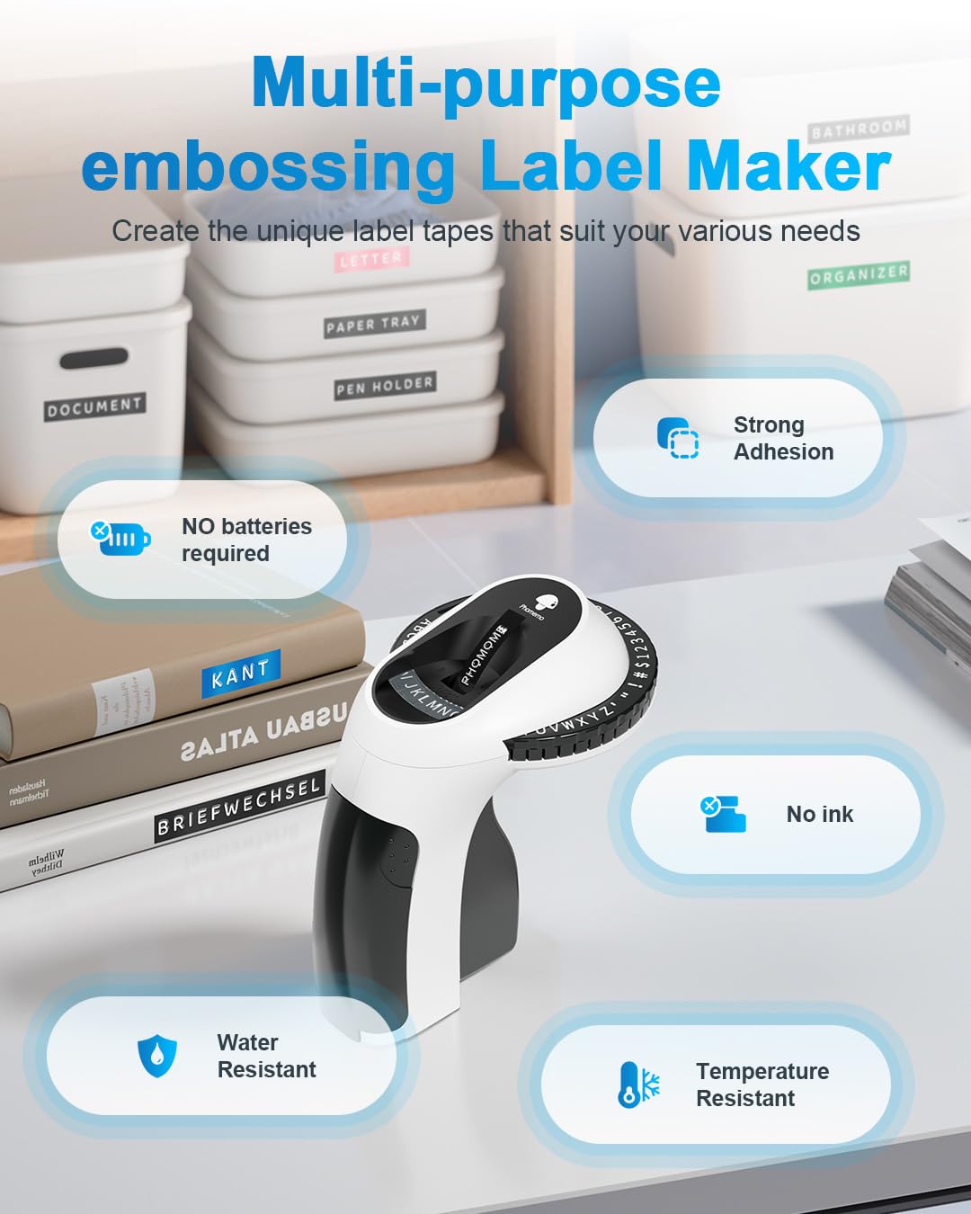 Vintage Manual 3D Embossing Label Maker with 6 Rolls Tape - Phomemo Retro Handheld Labeler for Home, Office, School & DIY Crafting | Waterproof Embossed Labels for Organizing, Gift Wrapping & Scrapbooking (Black)