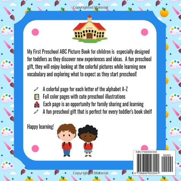 ABC Preschool Picture Book for Toddlers - First Day of School Prep Gift for Kids (Learning at Home)