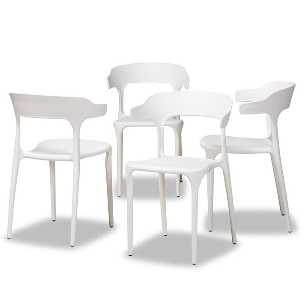 Baxton Studio Gould Modern Transitional White Plastic 4-Piece Dining Chair Set - Perfect for Kitchen, Dining Room, and Small Space Decor