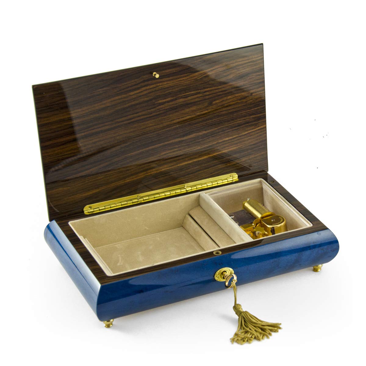 Royal Blue 36-Note Musical Jewelry Box with Double Red Roses & Heart - Plays Vienna Life & Roses from The South - Perfect for Valentine's Gifts, Anniversary Presents & Romantic Home Decor
