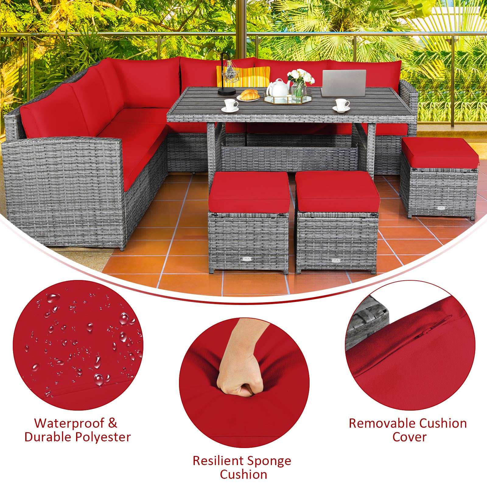 Tangkula 7-Piece Outdoor Patio Furniture Set - All-Weather Wicker Sectional Sofa with Cushions, Coffee Table & Ottomans for Backyard, Garden, Poolside - Perfect for Relaxing, Entertaining & Outdoor Dining