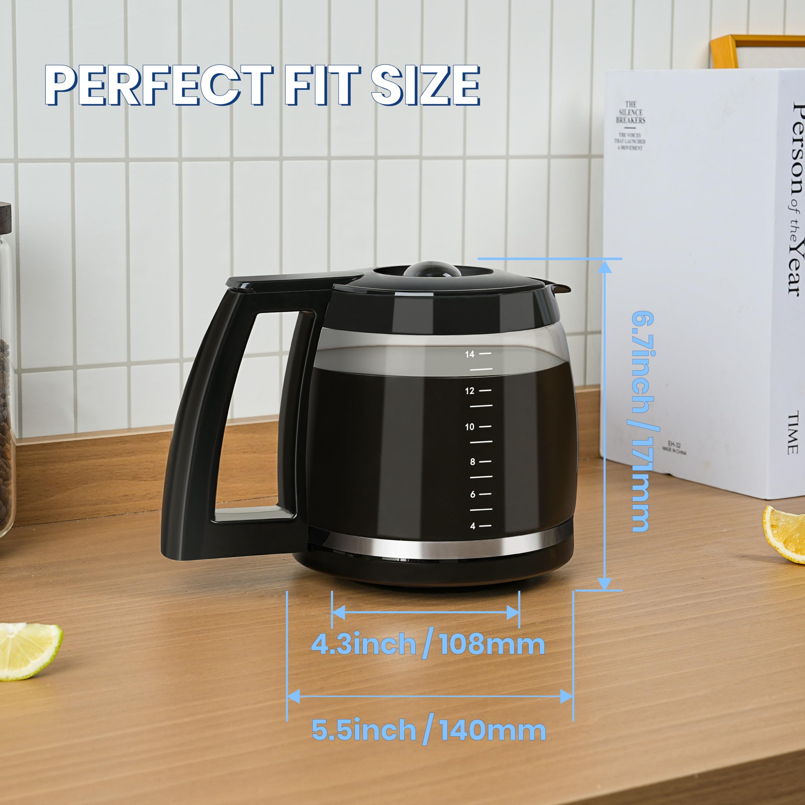 14-Cup Replacement Carafe for Cuisinart Coffee Maker - Compatible with DCC-3200, DCC-3200P1, DCC-2200, DCC-2600, DCC-2800 & CBC-7000PCFR (Model DCC-2200RC-1) - Perfect for Home, Office or Restaurant Use