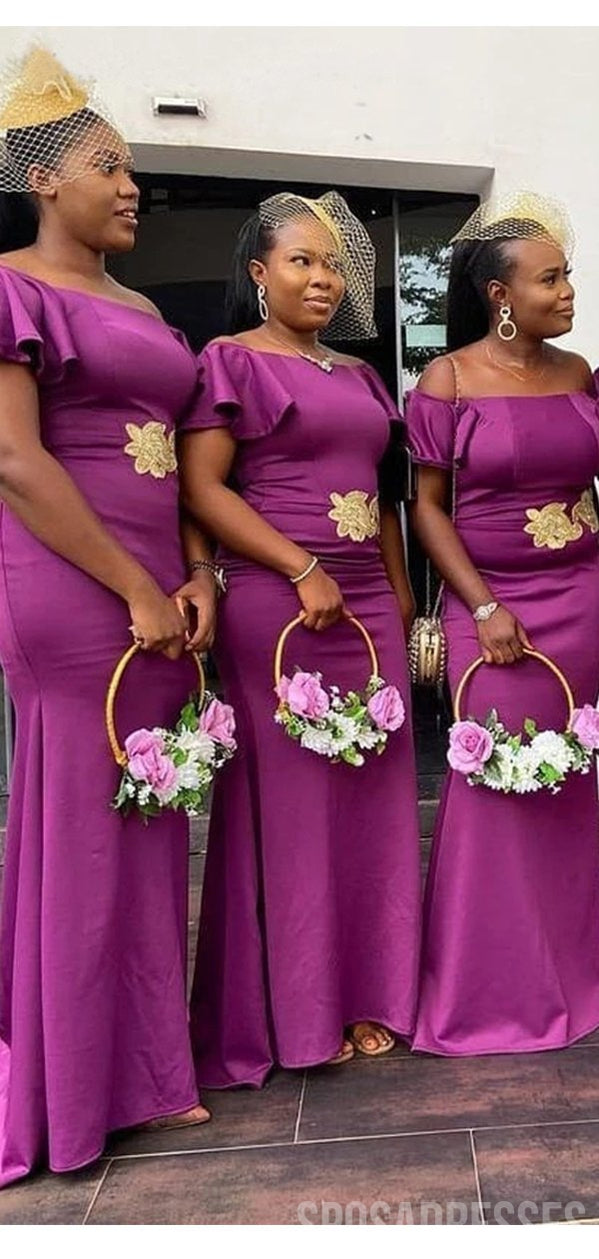 Elegant Mermaid Purple Off-the-Shoulder Sleeveless Long Bridesmaid Dress - WG1014 | Perfect for Beach Weddings, Formal Events & Evening Parties