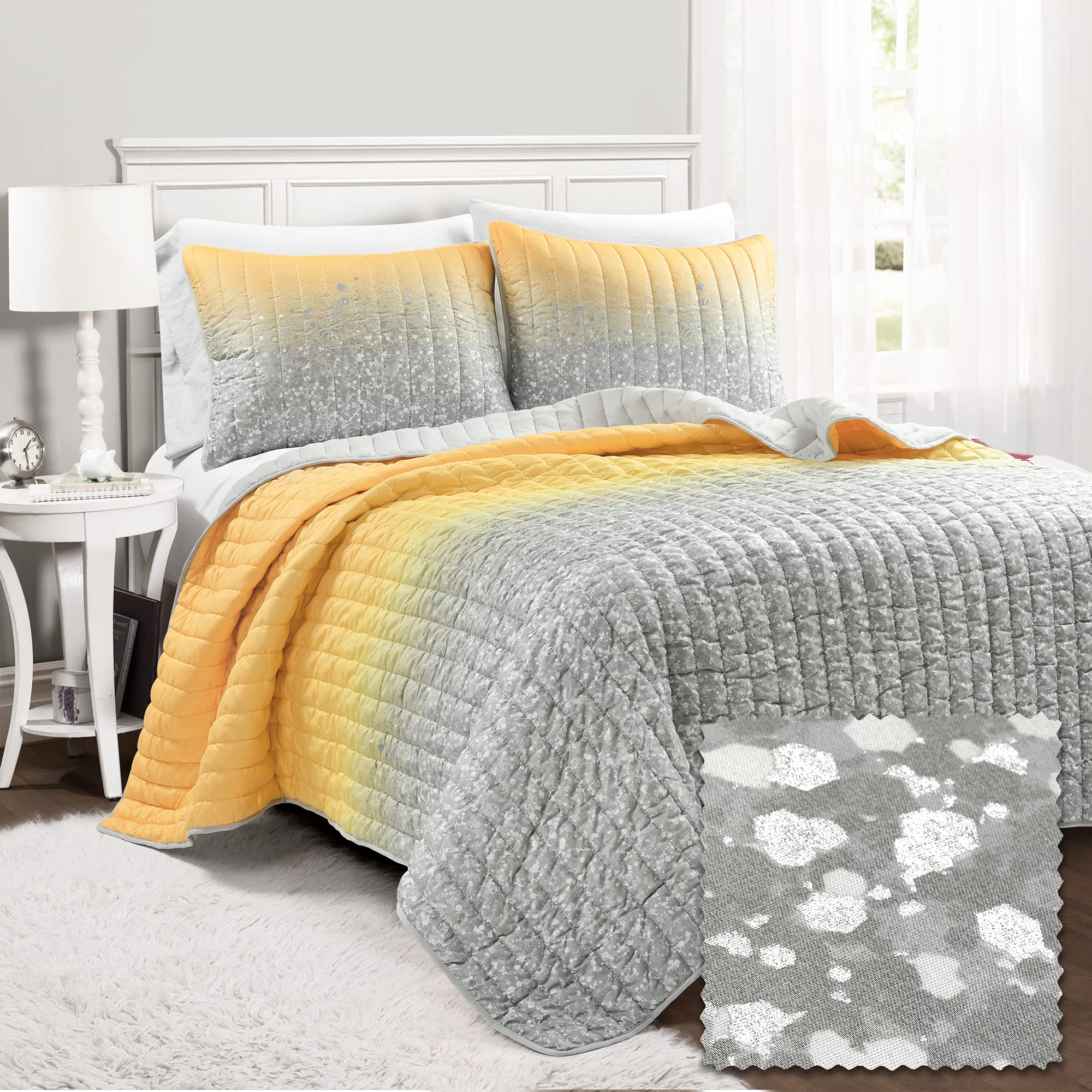 Lush Decor Glitter Ombre Quilt Set - Full/Queen Yellow Gray for Bedroom Decor