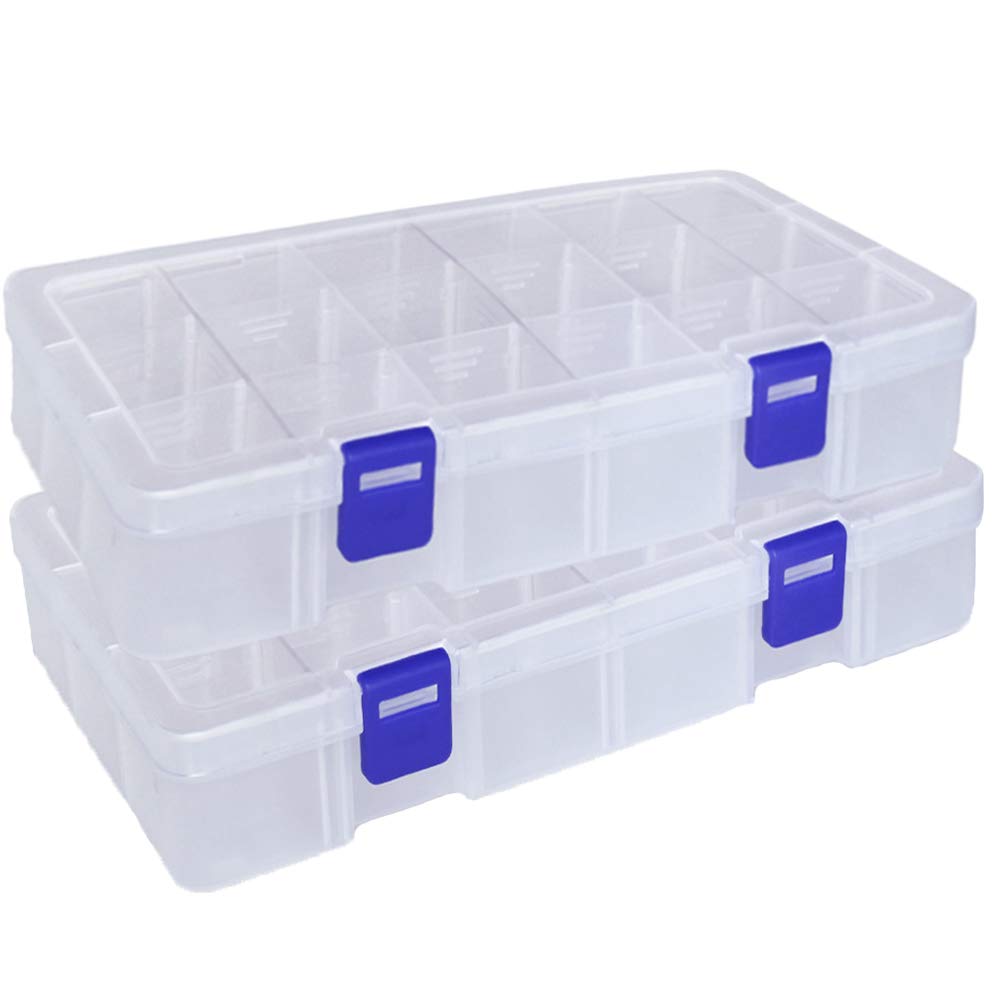 Qualsen Clear Plastic Storage Box with Adjustable Dividers - 18 Grid x 2 Compartment Craft & Tackle Organizer for Beads, Fishing Gear, Office Supplies & DIY Projects