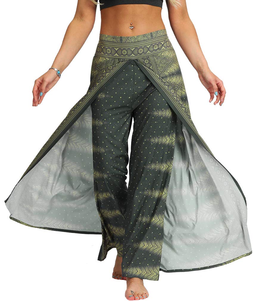 ENLACHIC Women's Boho Printed Palazzo Yoga Pants - High Waisted Wide Leg Lounge Pants with Side Split for Workout, Yoga & Casual Wear | Comfortable & Stylish for Home, Office & Travel