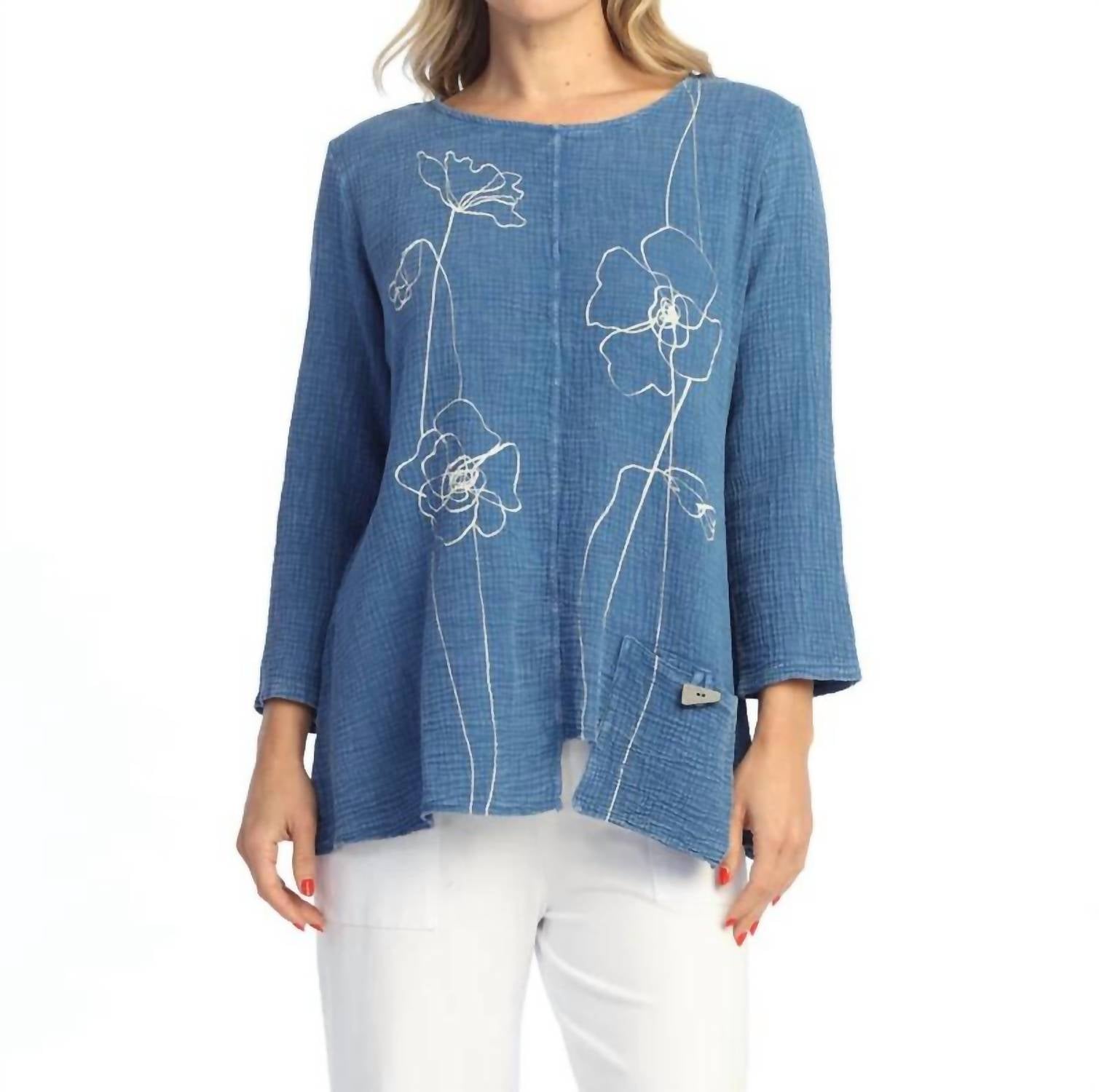 Sketch Mineral Washed Gauze Tunic in Indigo - Lightweight Boho Chic Top for Women | Perfect for Beach Cover-ups, Summer Outfits & Casual Wear