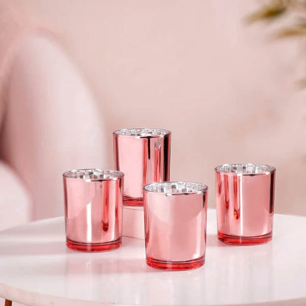 10 Pack Rose Gold Pink Glass Votive Tealight Candle Holders - Elegant Wedding, Bridal Shower, Baby Shower & Valentine's Day Decorations - Perfect for Romantic Dinner, Party Centerpieces and Home Decor