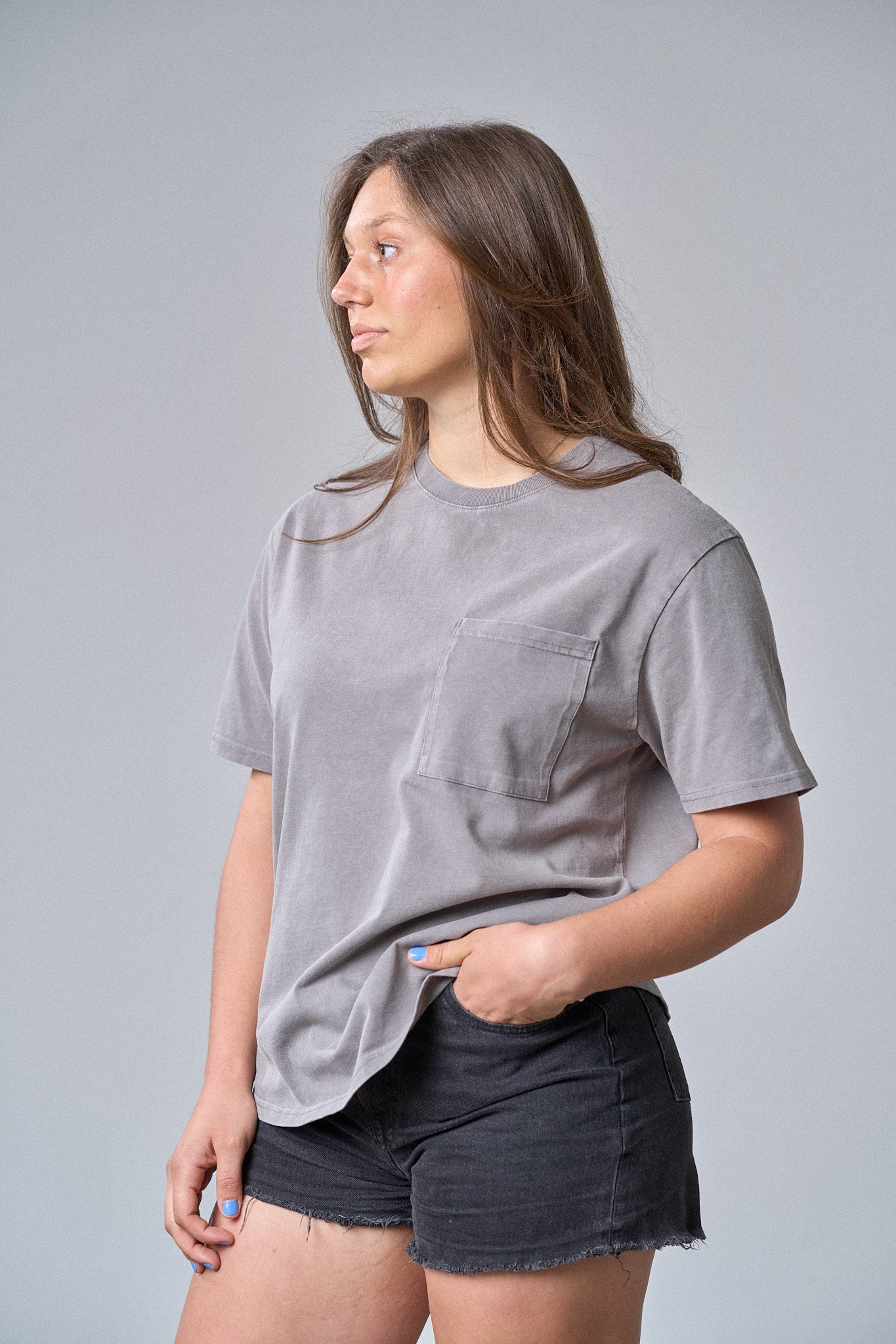 Vintage Acid Wash Pocket T-Shirt for Men - Soft Grey Cotton Tee - Casual Streetwear for Everyday Wear