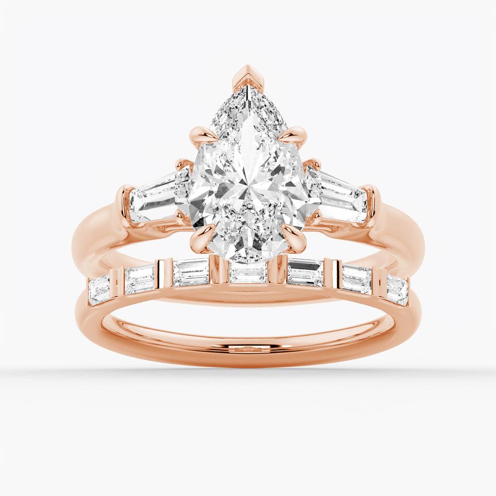 Exquisite Pear Shaped Moissanite Engagement Ring with Tapered Baguette Side Stones | Elegant Wedding Jewelry for Brides & Proposals