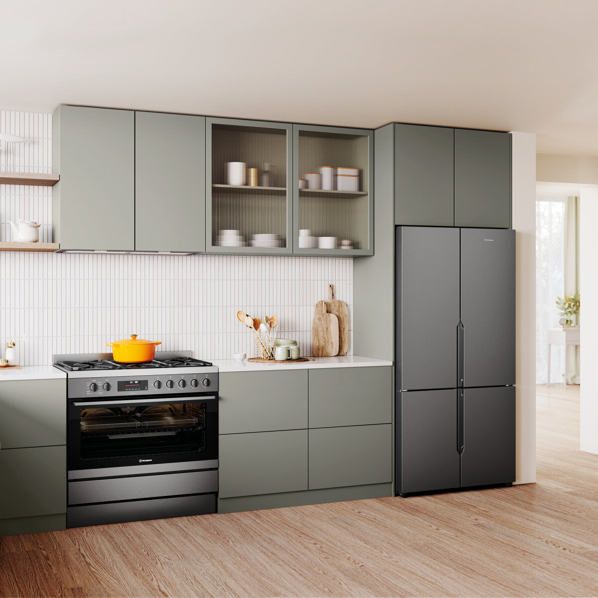 Westinghouse 90cm Dual Fuel Pyrolytic Freestanding Cooker with SteamBake - Dark Stainless Steel WFEP9717DD - Professional Kitchen Appliance for Baking, Roasting & Steam Cooking