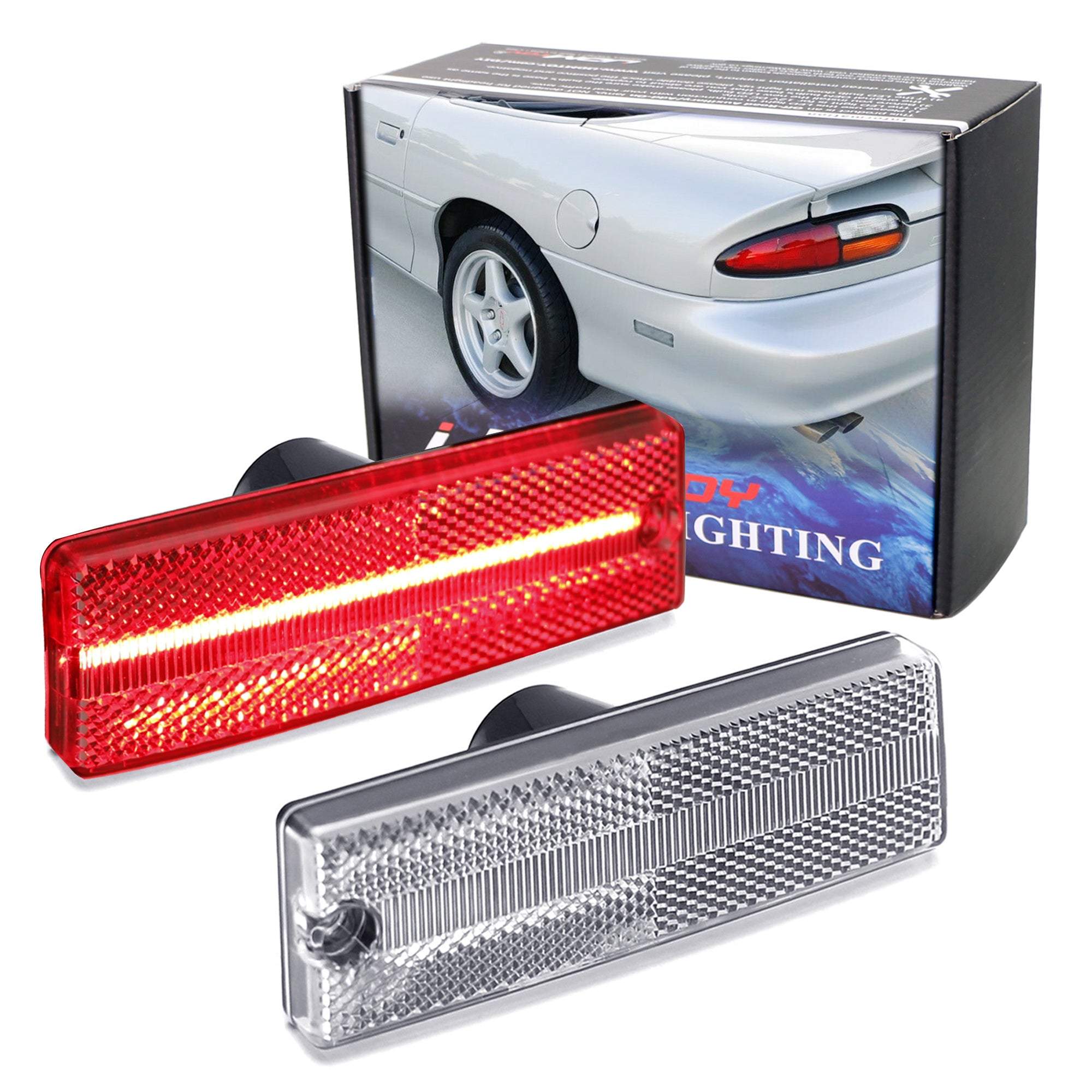 1993-2002 Chevy Camaro Clear Lens Red LED Side Marker Lights - Bright Rear Safety Lights for Night Driving & Car Customization
