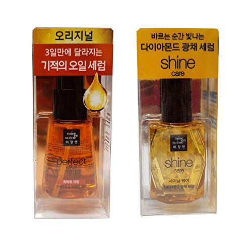 **Mise En Scene Perfect Repair Hair Serum 70ml & Diamond Shine Serum 70ml - Korean Hair Care Duo for Damaged & Frizzy Hair - Salon-Quality Treatment at Home**    *(Use for deep repair, shine boost, and daily hair protection against heat & styling damage.)*