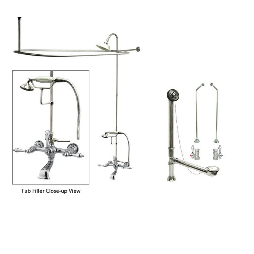 Chrome Clawfoot Tub Faucet Shower Kit with Enclosure Curtain Rod 552T1CTS - Vintage Style Bathroom Fixture for Freestanding Bathtub | Perfect for Spa-Like Bathroom Renovations & Luxury Home Upgrades