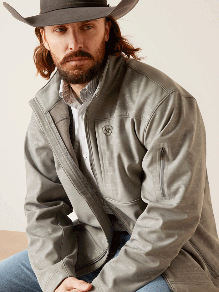 Ariat Men's Vernon 2.0 Softshell Jacket - Waterproof Windbreaker, Lightweight Insulated Outdoor Jacket for Hiking, Hunting & Casual Wear (Jetty Gray Embossed)