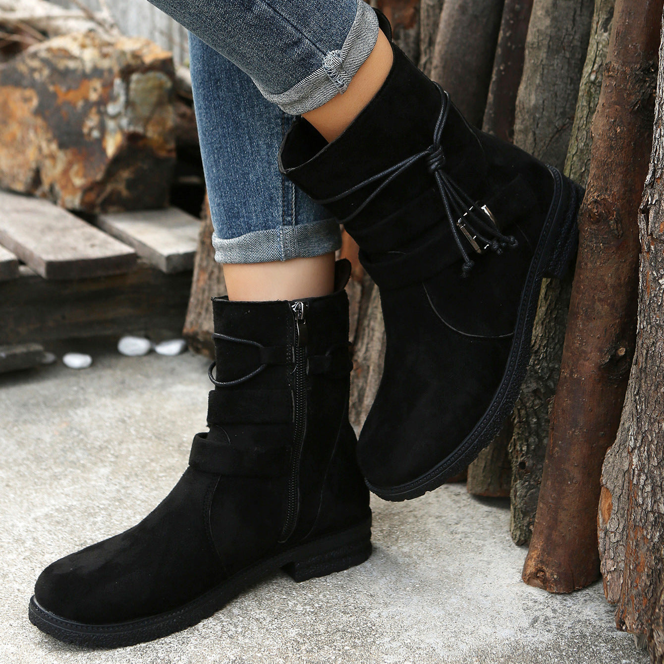 Women's Suede Ankle Boots with Side Zipper - Round Toe Comfortable Booties for Fall & Winter Fashion | Perfect for Casual Outfits, Office Wear & Date Nights