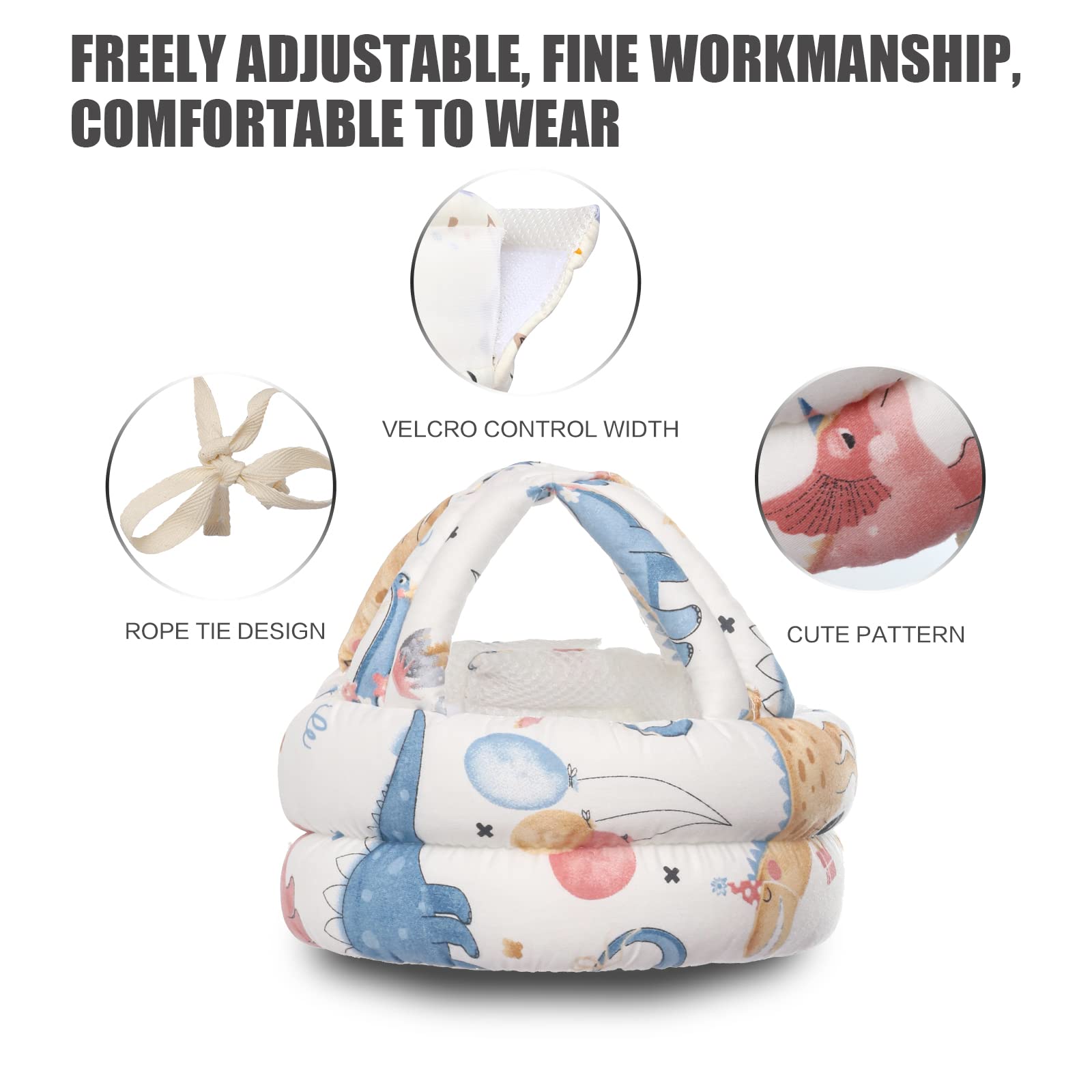 Adjustable Baby Safety Helmet for Crawling & Walking - Cute Dinosaur Design Infant Head Protection - Perfect for Toddler First Steps & Playtime Safety
