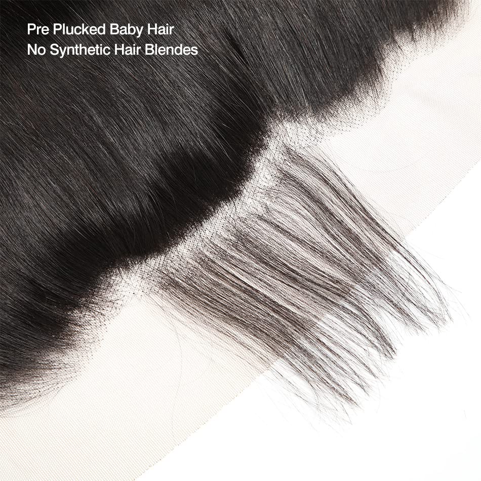 10A Brazilian Straight Virgin Hair Bundles with Frontal (16 18 20+14 Inch) - 100% Unprocessed Human Hair Weft for Sew-in, Glueless Wigs & Natural Hairstyles - Perfect for Daily Wear, Special Occasions & Salon Styling