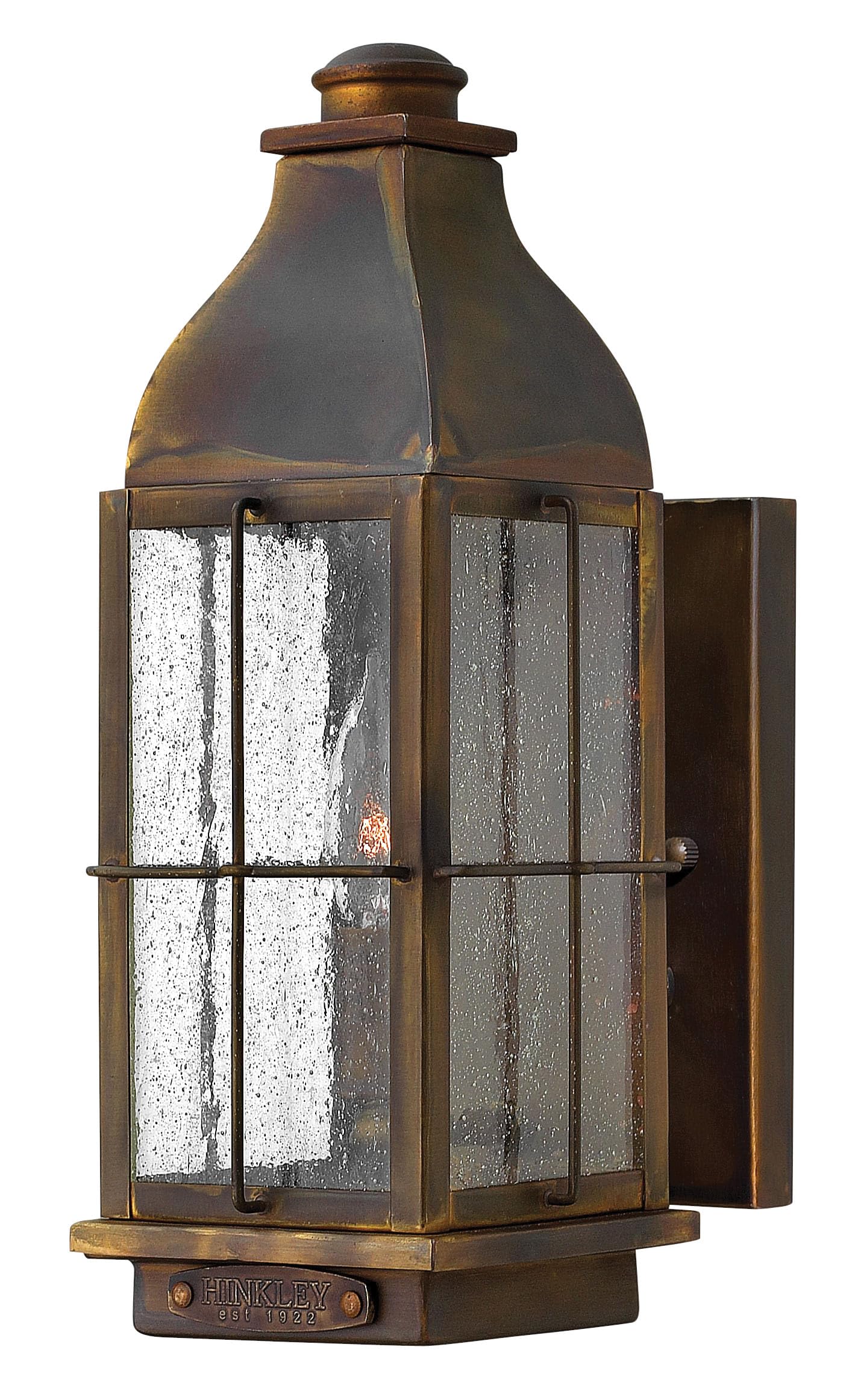 Hinkley Bingham Small Wall Mount Outdoor Lantern - Vintage Gas Light Look with Clear Seedy Glass & Brass Finish - Perfect for Porch, Patio, Garden and Coastal Home Decor