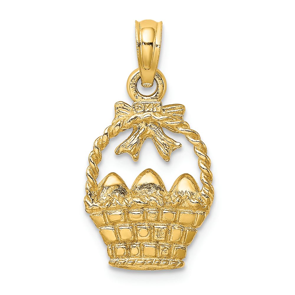 14K Yellow Gold Easter Basket Charm with Lavender Bow & 3 Eggs - Delicate Jewelry Gift for Women, Easter Basket Pendant for Necklace Bracelet - Perfect for Easter Gifts, Spring Fashion & Special Occasions