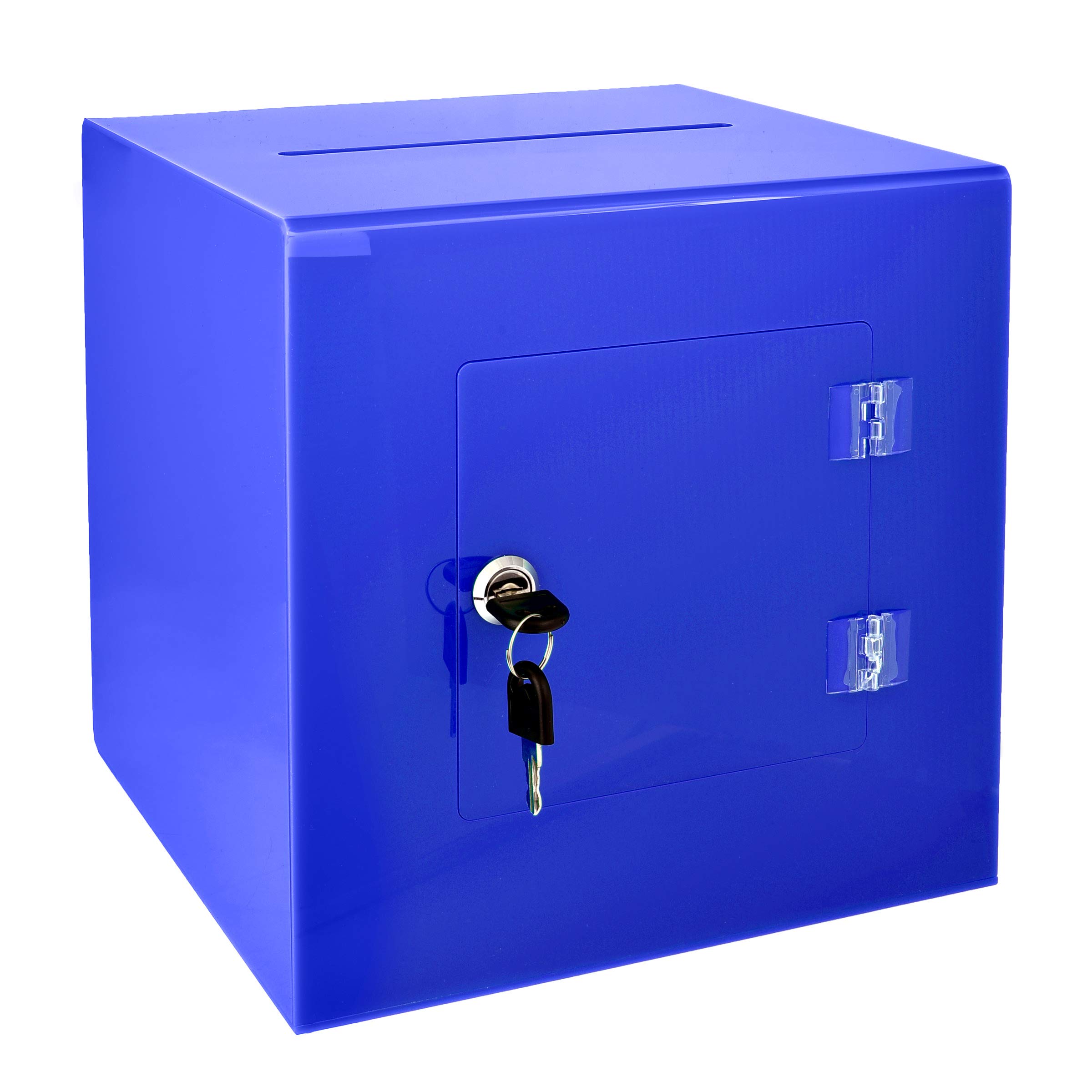 AdirOffice 10'' x 10'' Clear Acrylic Ballot Box with Lock - Secure Voting Box, Donation Box & Suggestion Box - Durable Transparent Lockable Container for Elections, Charity Events, Fundraisers & Community Voting - Perfect for Schools, Churches & Organizations (Blue)