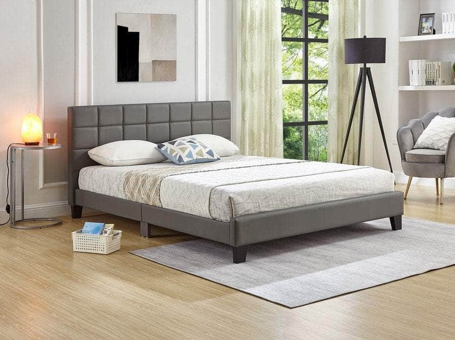 Salmo Square Tufted Faux Leather Platform Bed - Queen/King Size, Black/Brown - Modern Upholstered Bed Frame for Master Bedroom & Guest Room