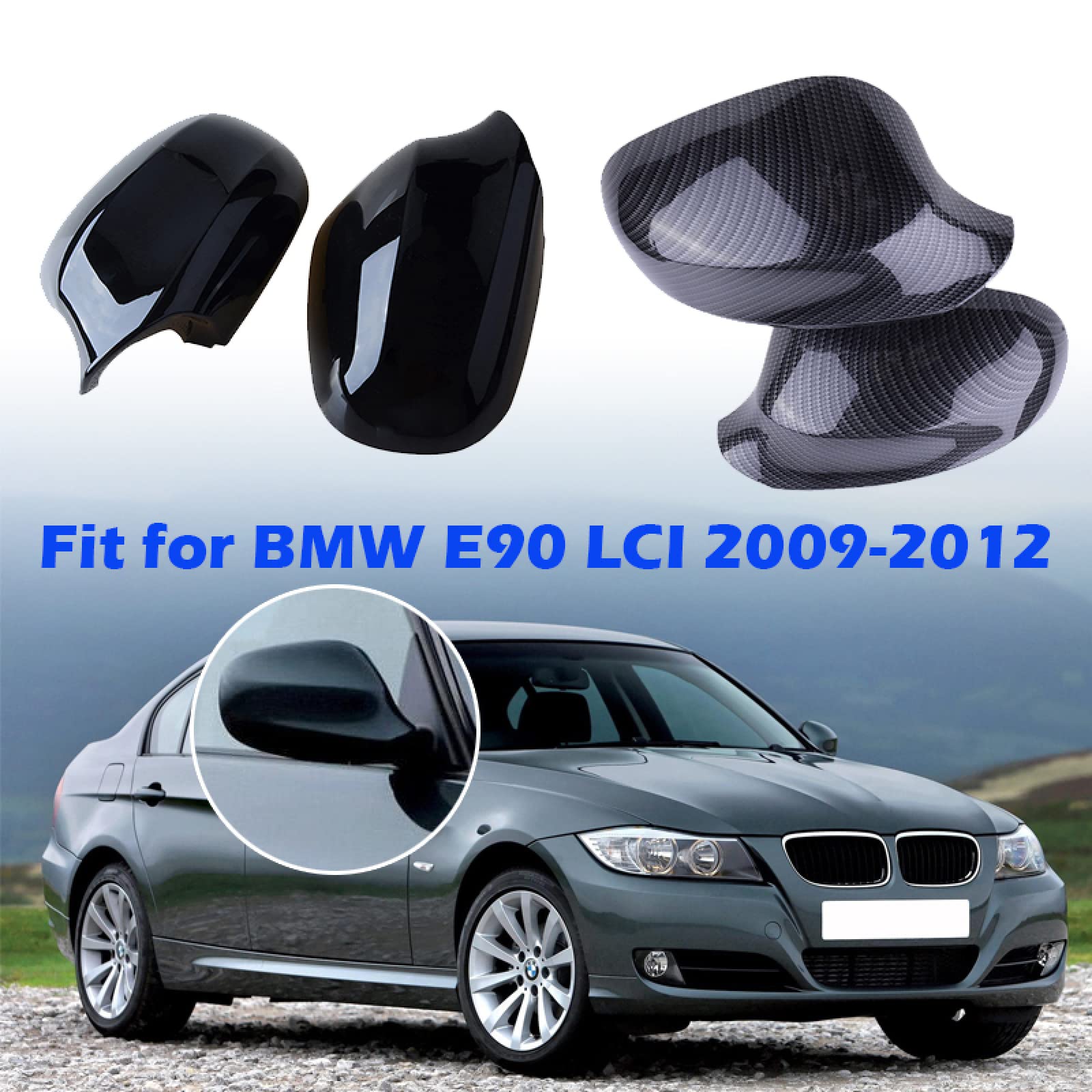 BMW E90 E91 LCI 2009-2012 Side Mirror Cover Cap - Replacement Exterior Door Rearview Mirror Accessories for Enhanced Style & Protection | Perfect for Car Upgrades, Customization, and Damage Repair