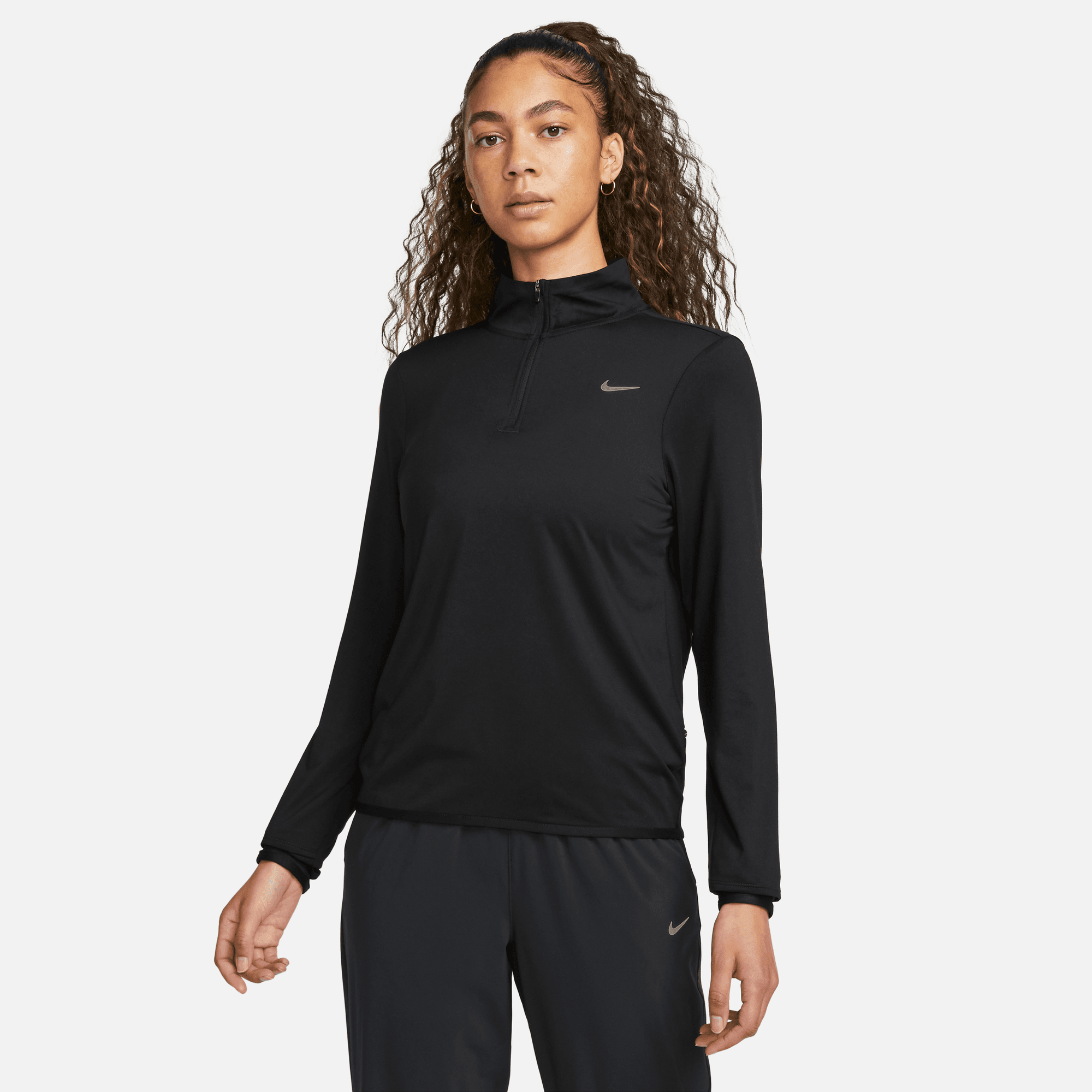 Nike Women's DRI-FIT Swift Element UV 1/4 Zip Running Top - Breathable Moisture-Wicking Workout Shirt with Sun Protection (Black/Reflective Silver) | Ideal for Running, Jogging, Gym & Outdoor Sports