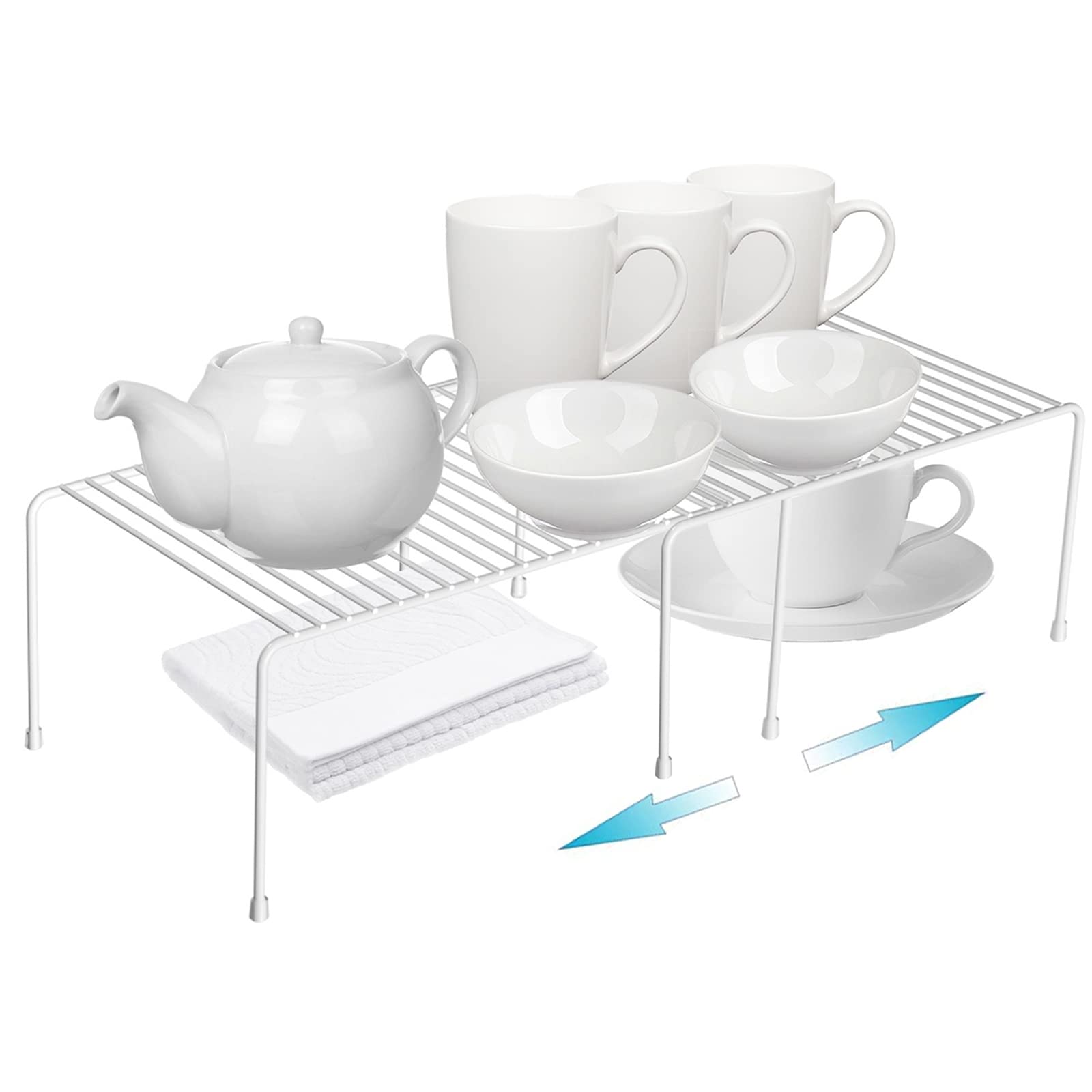 Expandable Cabinet Shelf Organizer - Adjustable Freezer & Pantry Organizer for Mugs, Plates & Spices - Space Saving Kitchen Storage Rack with Non-Slip Feet - Perfect for Cabinet, Fridge & Countertop Organization