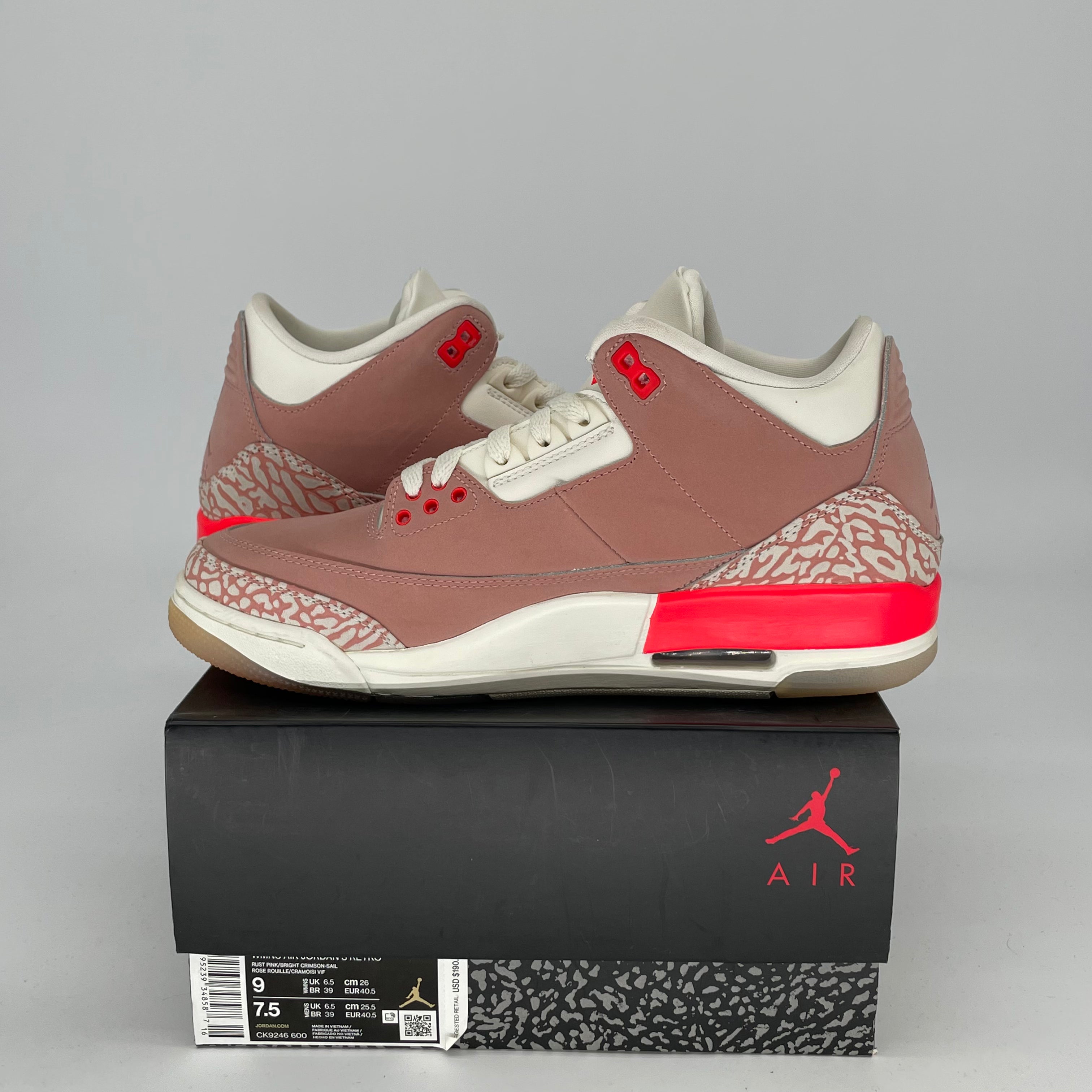 AIR JORDAN 3 Rust Pink Women's Shoes Size 7.5/9W - Style CK9246-600 | Retro Basketball Sneakers for Women, Casual Wear & Street Fashion