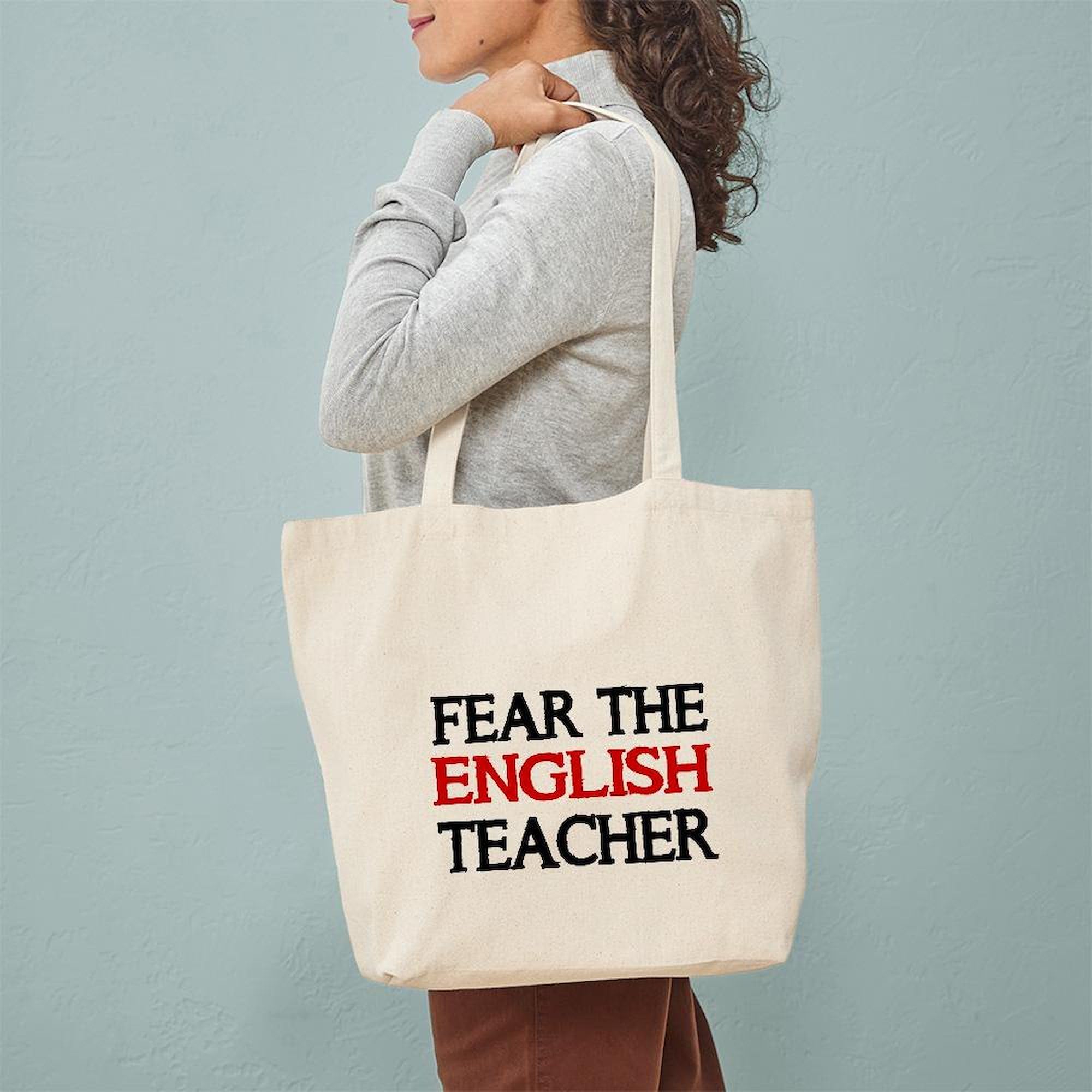 Fear The English Teacher 2 Tote Bag - Natural Canvas Reusable Shopping Bag for School, Work & Groceries - Eco-Friendly Teacher Gift & Everyday Carry