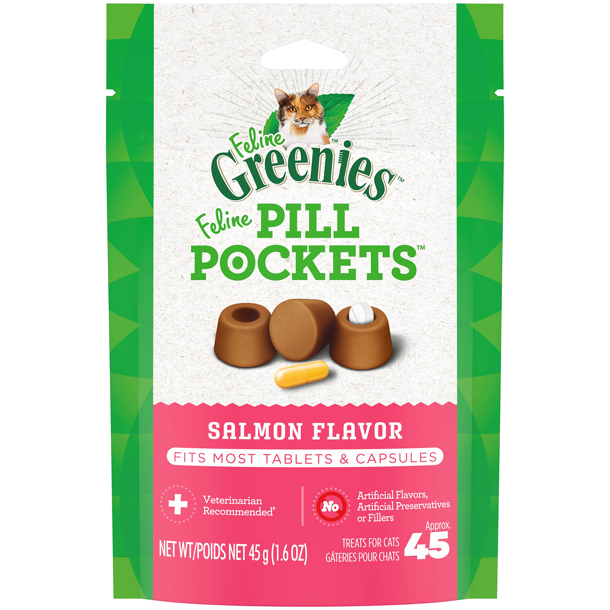 FELINE GREENIES Pill Pockets for Cats - Natural Salmon & Tuna Flavor Cat Treats - Hide Medication Easily for Picky Eaters - Perfect for Daily Health Supplements & Vet Prescriptions