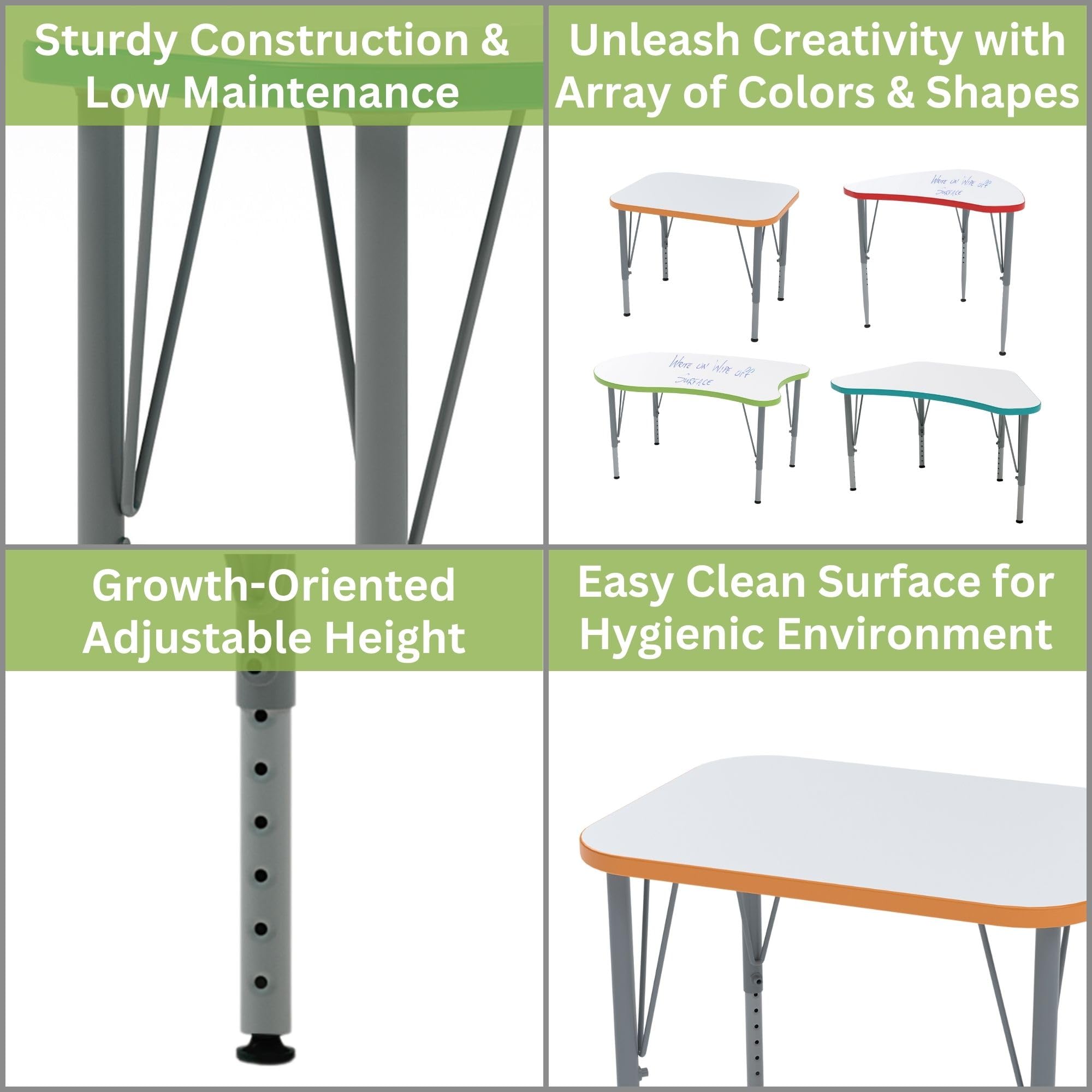 **Versa Desk Adjustable Height Kids Table - Large Rectangular Child Desk for School & Home, White/Ocean (14-23