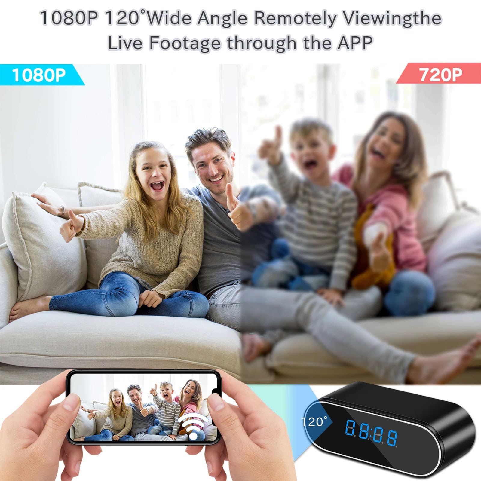 FKINGLRK WiFi Wireless Spy Camera HD 1080P - Hidden Clock Camera with Motion Detection & Night Vision - Indoor Security Cam for Home, Office, Baby Monitor and Nanny Surveillance