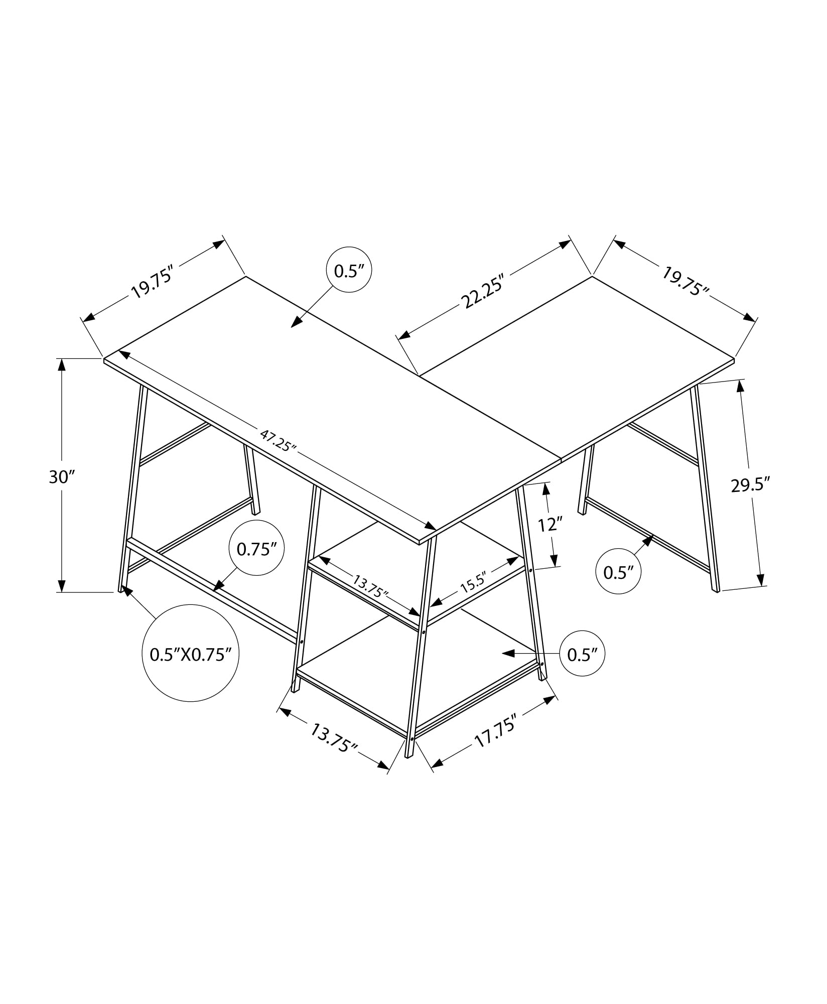 Monarch Specialties 7597 Corner Computer Desk with Storage Shelves - 48 Inch L-Shaped Home Office Desk for Work & Laptop - Metal Frame & Laminate Surface in Natural White - Contemporary Design (42