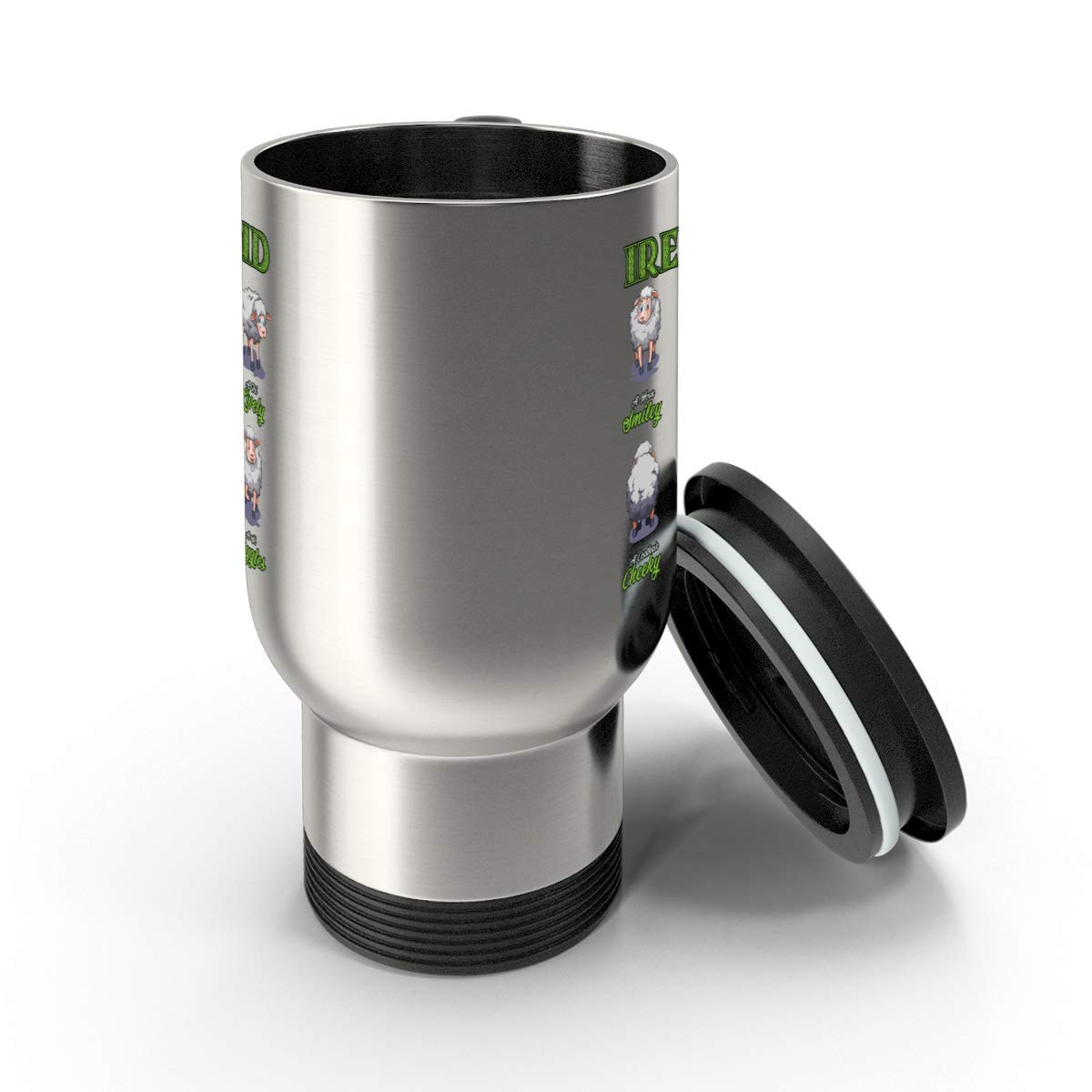 14 oz Irish Saint Patrick's Day Travel Mug - Happy Sheep Ireland Design Coffee & Tea Insulated Cup for Commuting, Office & Farming | Perfect Gift for Irish Heritage Lovers