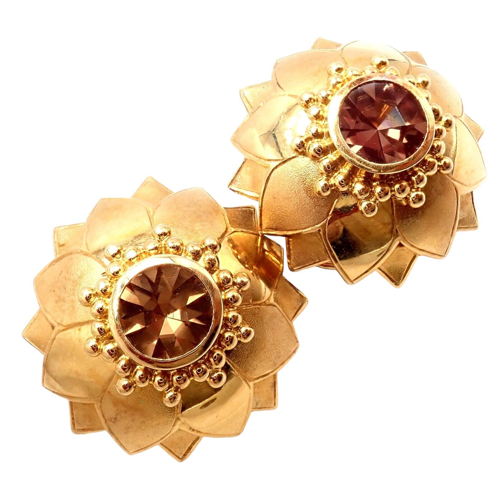 Vintage Paula Crevoshay 18K Gold Brown Zircon Round Flower Earrings - Unique Handmade Jewelry for Women, Gift for Her, Perfect for Weddings & Special Occasions