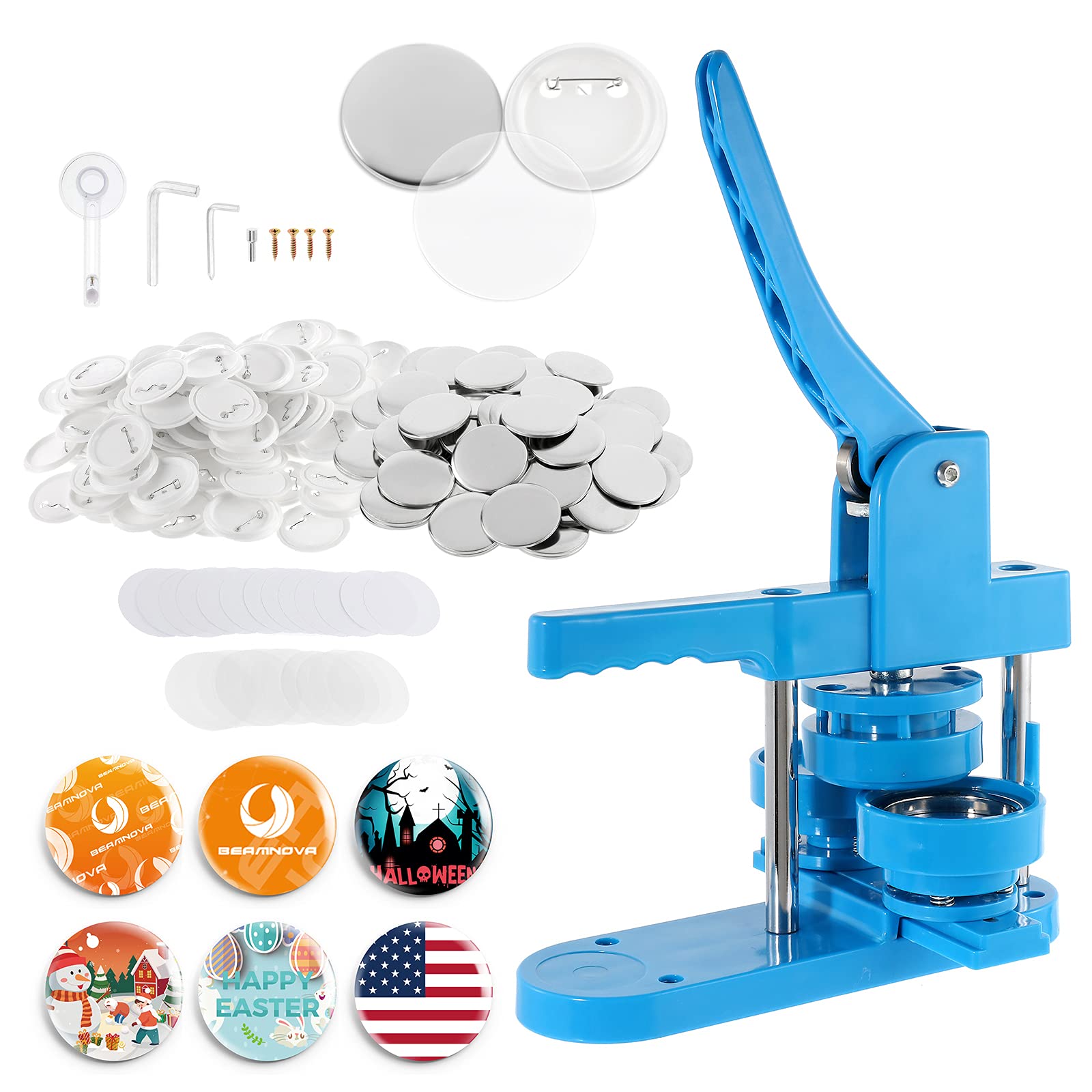 BEAMNOVA Button Maker Machine Kit with 700 Button Parts & Hand Press - DIY Custom Buttons for Pins, Badges, Crafts (Perfect for Schools, Events, Gifts & Fundraisers)